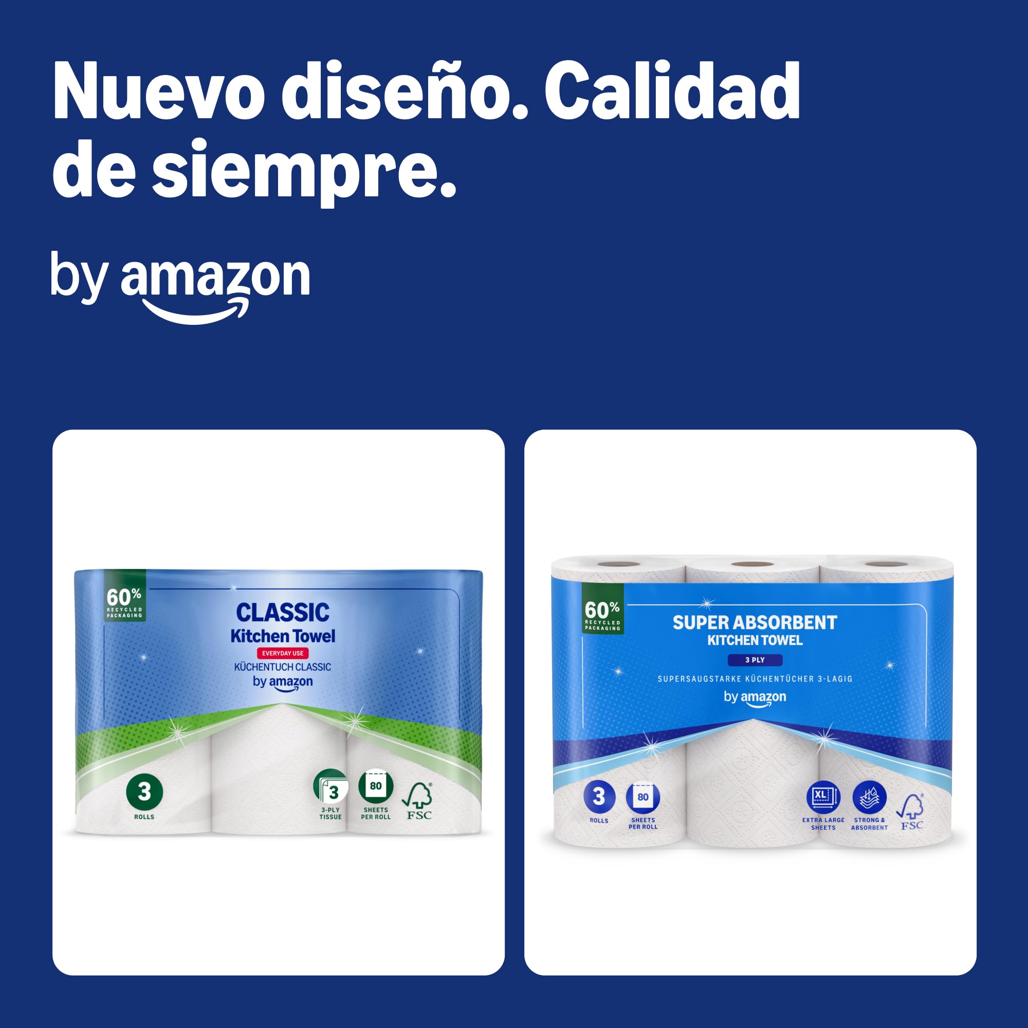 by Amazon Papel de Cocina Superabsorbente, 3 Capas, 3 Rollos (1 Paquete de 3), 80 Hojas por Rollo, Certificado FSC (Anteriormente Presto!) — view 2