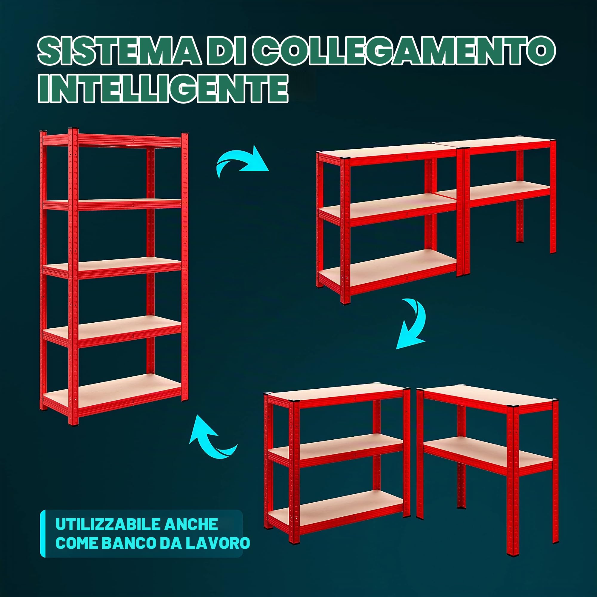 Deuba Scaffale in Metallo 2 pz 180x90x40cm 875kg Scaffalatura Officina Magazzino 5 Ripiani MDF Rosso