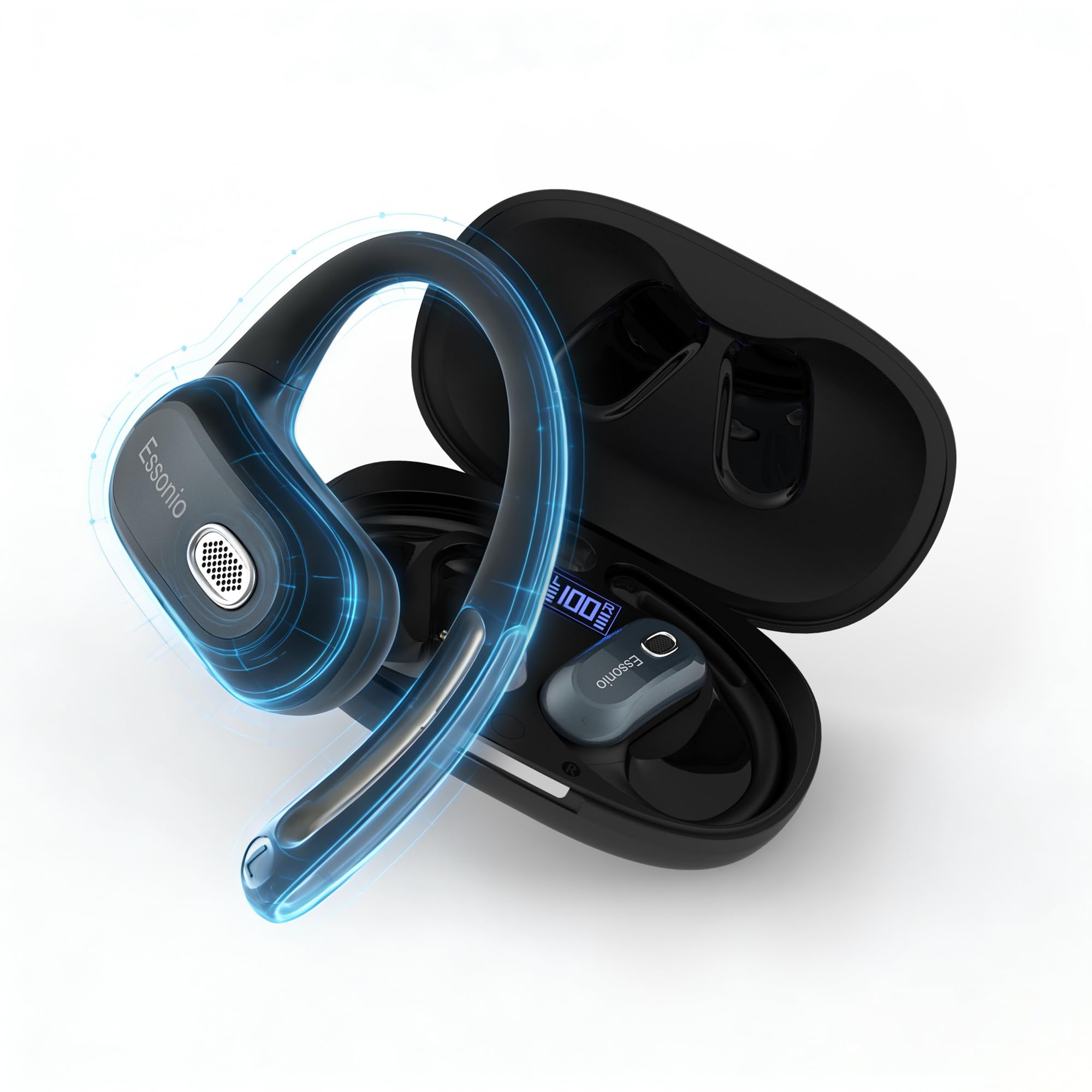 black over ear bluetooth headphones with earhook
