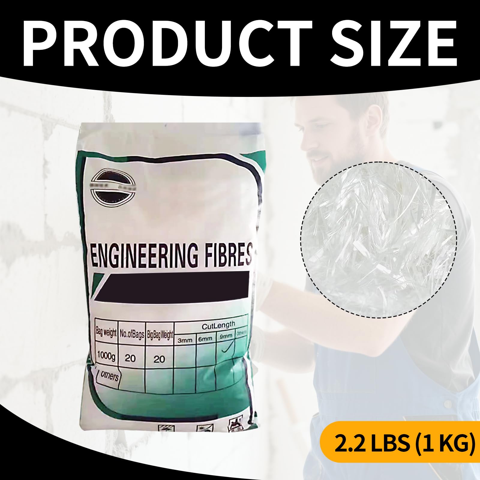 Béton renforcé de fibres de verre - Fibre de verre 6 mm pour ciment, mortier et béton - Renforcement anti-fissures et imperméabilisation - 2,2 lb - Blanc