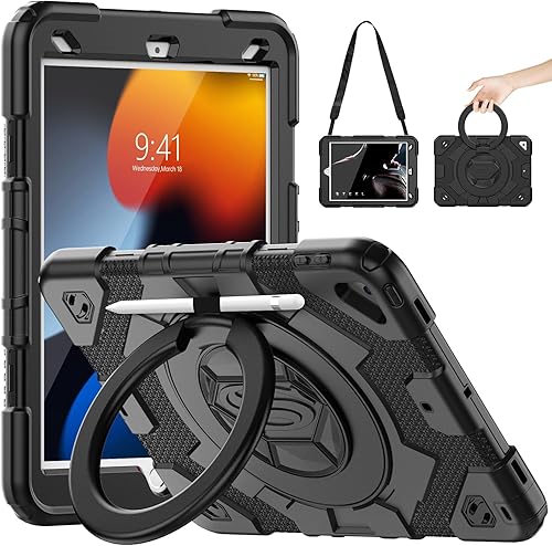 Miniatura 14 de Timecity Funda para iPad de 9ª/8ª/7ª generación de 10.2", a prueba de golpes con protector de pantalla, mango giratorio de 360°, agarre y soporte