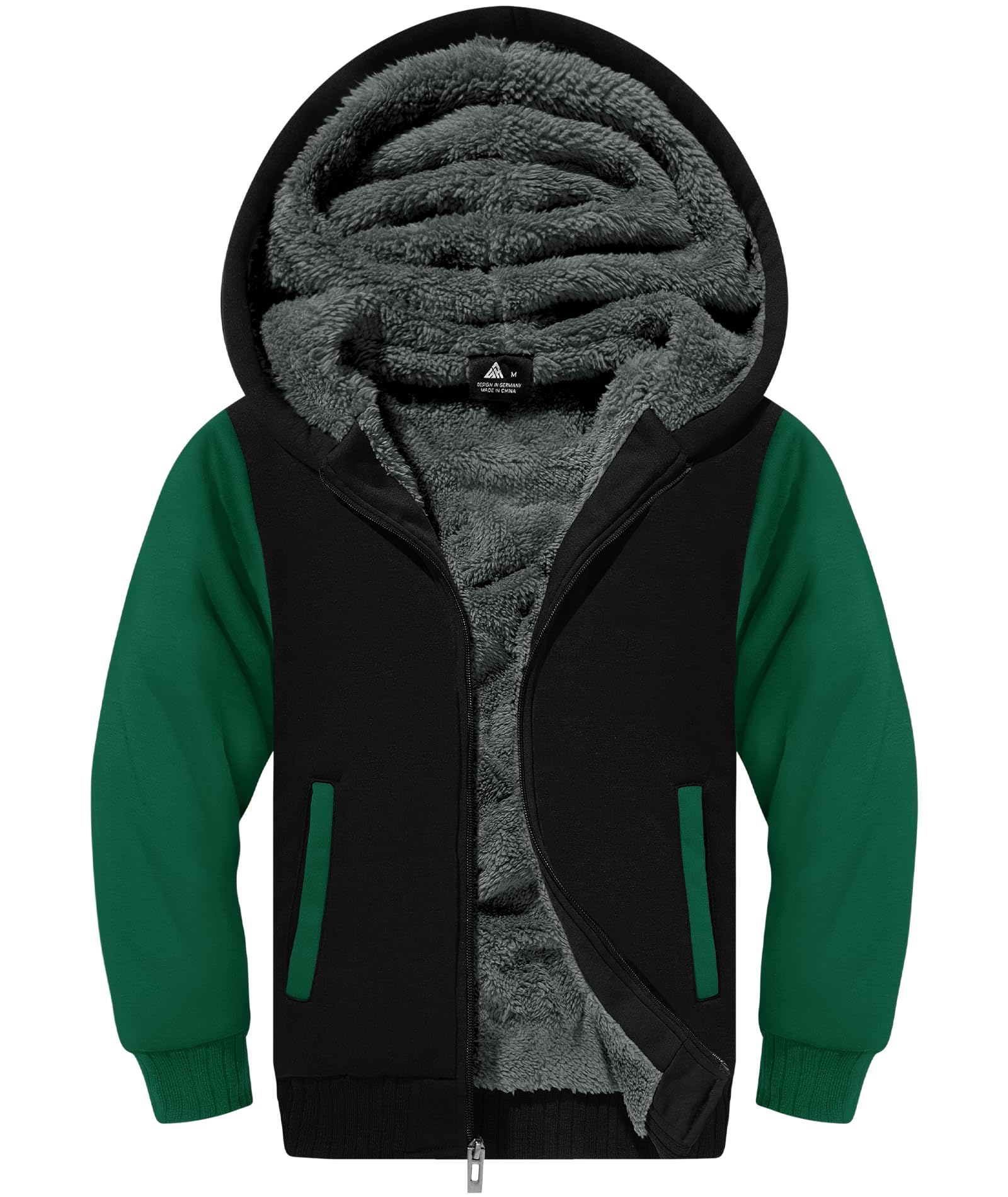 Boys Hoodie Zip Up Fleece Lined Jacket Kids Warm Sherpa Hooded Sweatshirts
