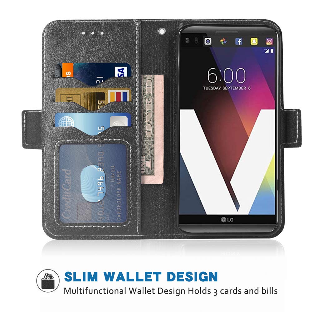 ELISORLI Compatibile con LG V35 ThinQ V30 Plus Custodia a portafoglio Cordino in pelle Flip Card Holder Stand Accessori Cellulari Copertura del