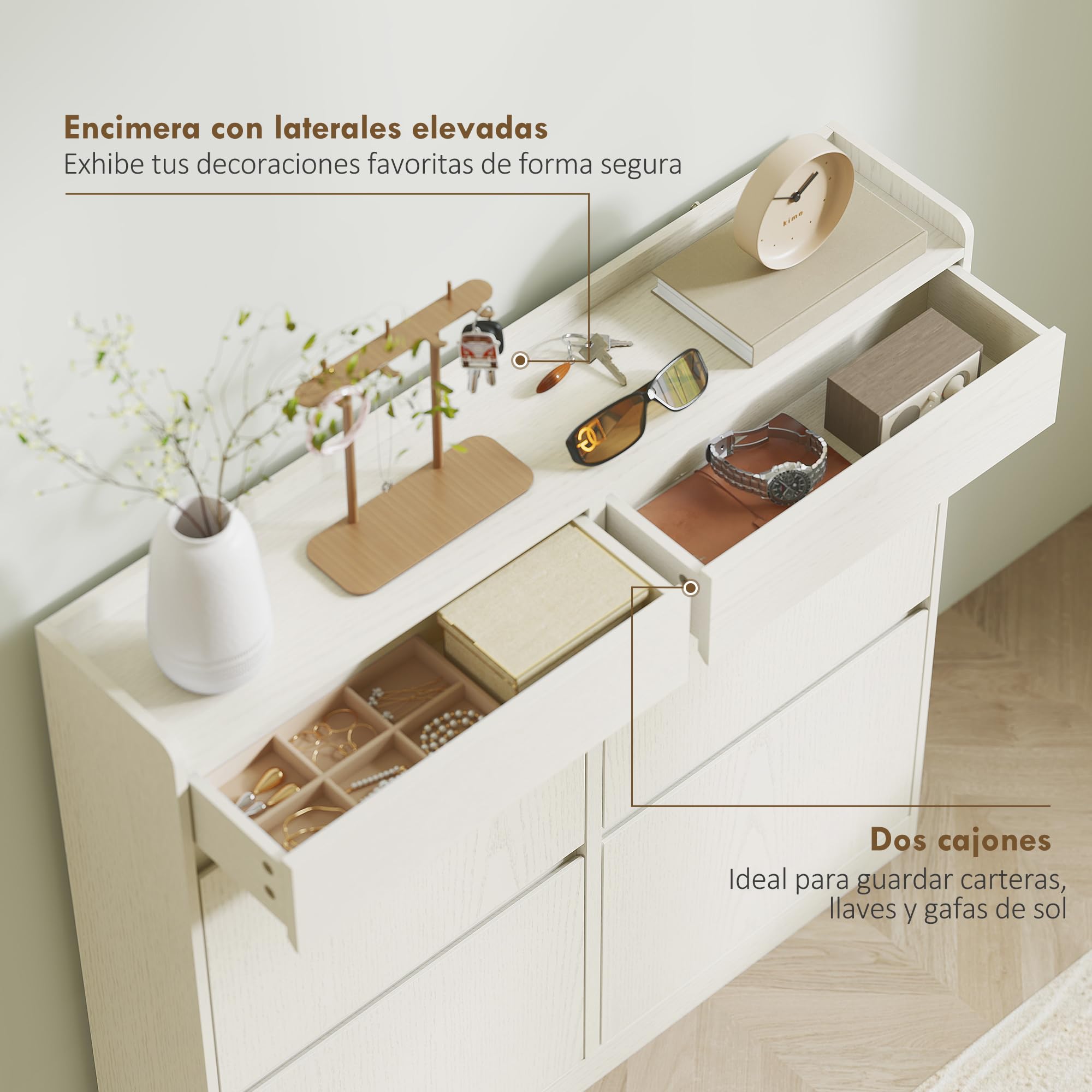HOMCOM Zapatero Estrecho con 4 Puertas Abatibles Zapatero Entrada Recibidor con 2 Cajones para 8 Pares de Zapatos para Pasillo Espacios Reducidos 98x19,2x95,3 cm Blanco