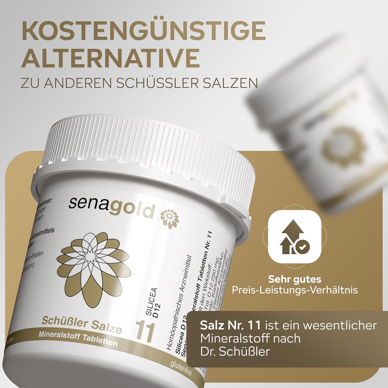 Senagold Schüssler Salze Nr. 11 – Silicea D12 – 3x400 Tabletten – Das Salz der Haare, der Haut und des Bindegewebes – gluten- & alkoholfrei – hergestellt nach Homöopathischem Arzneibuch in Deutschland