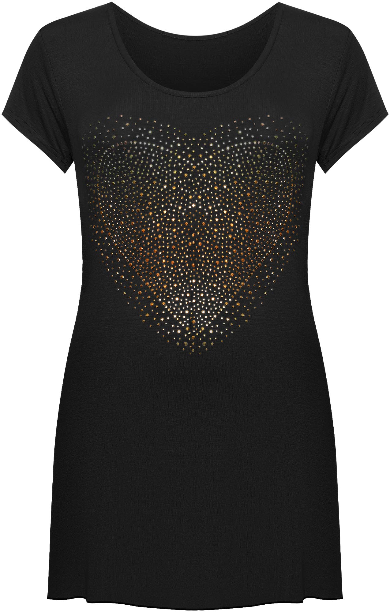 Wearall Women's Black Plus Size Heart Stud Hanky Hem Short Sleeve Long Top - 20