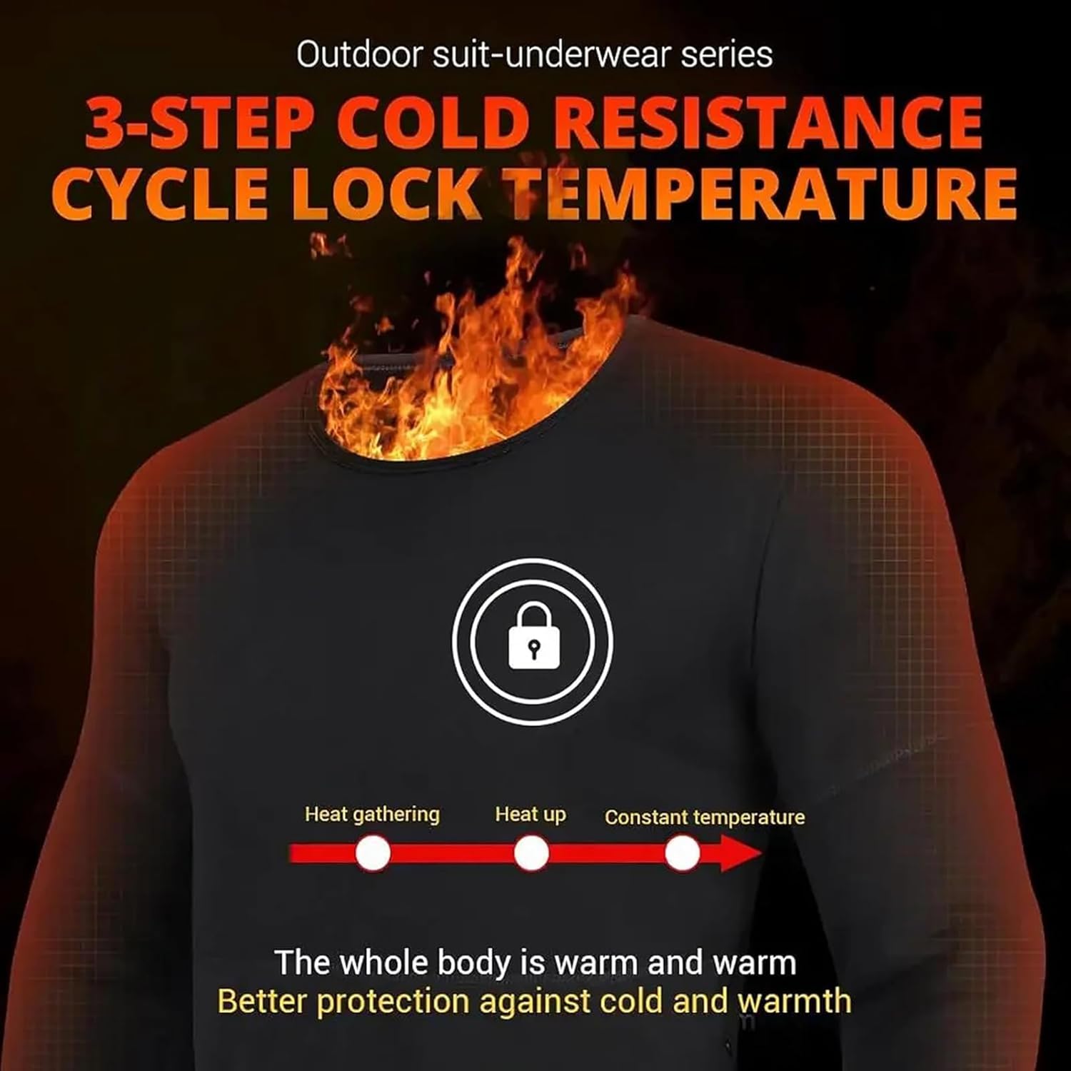 Men Winter Electric Heated Underwear Set,22 Zone Heated Base Layer USB Ski T Shirts and Pants