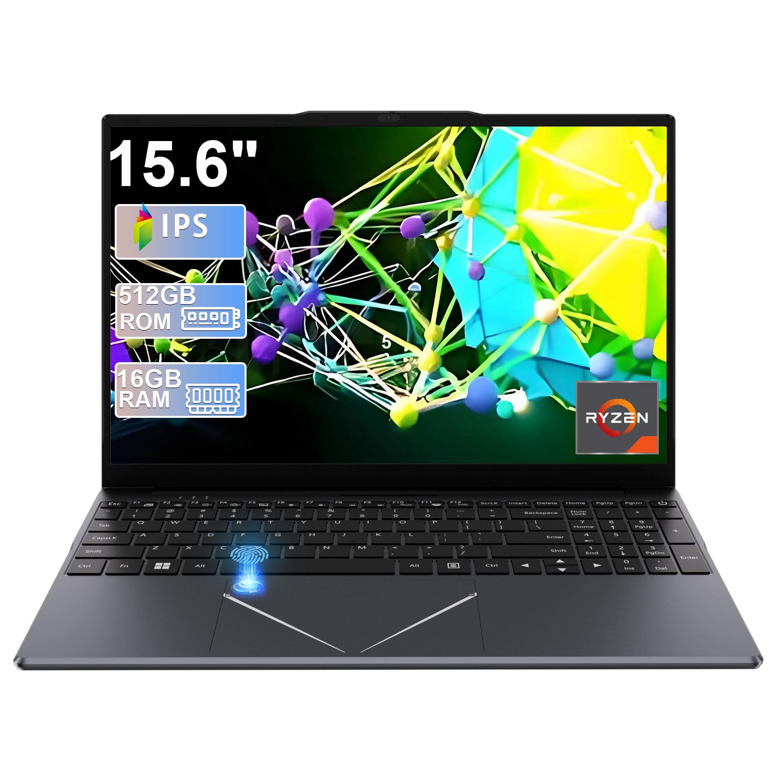 DREAMFYRE 15.6" Ordinateur Portable Ryzen 5 3500U 16GB DDR4 512GB SSD | PC Portable de Jeu/Bureau, Support d'ID Tactile, WiFi 2.4/5G Bluetooth, latpop avec USB 3.0 x2, HDMI x1, USB-Hub.