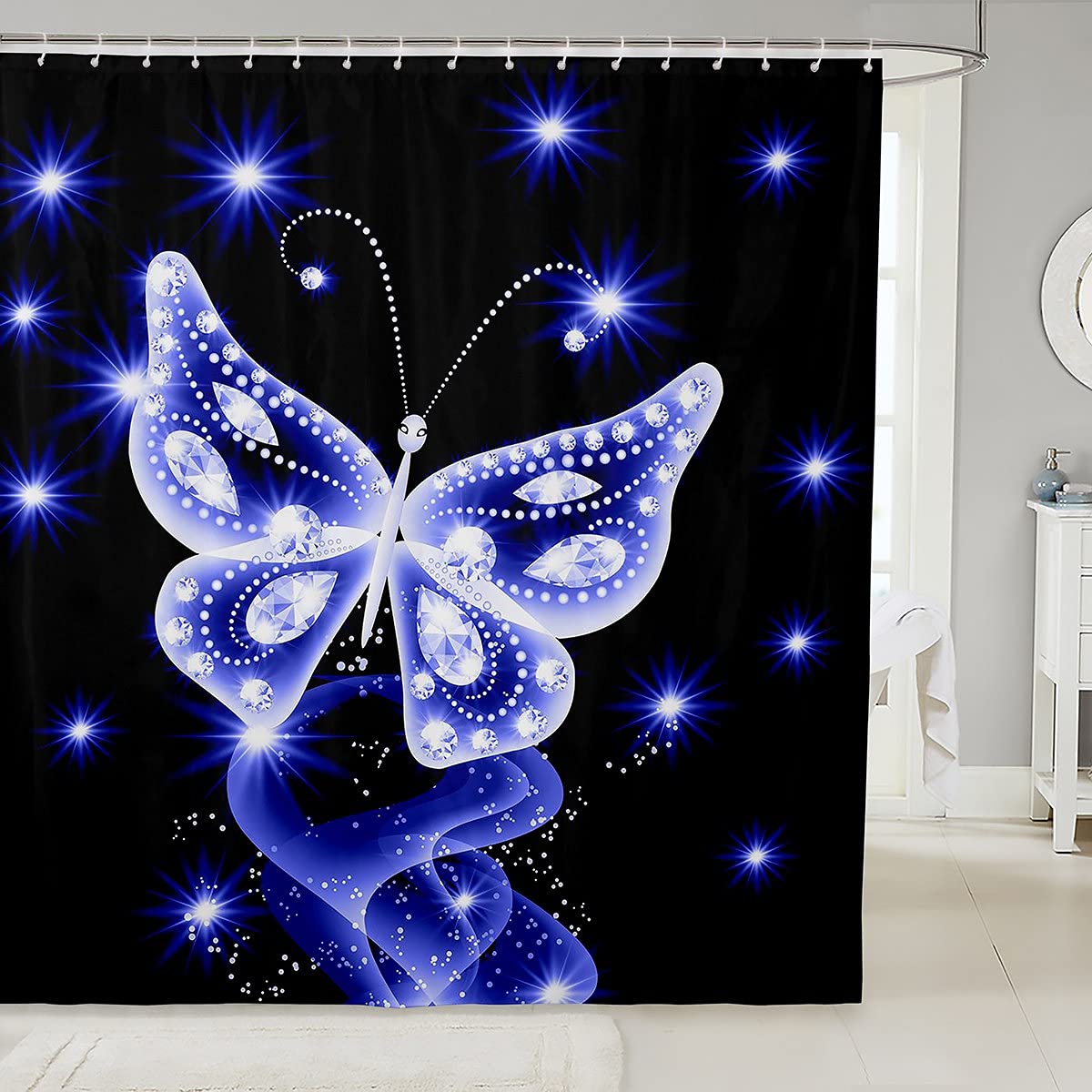 Tenda Per Doccia Impermeabile Con Stampa Farfalle - 100% Poliestere, Facile Da Lavare - Foto 2