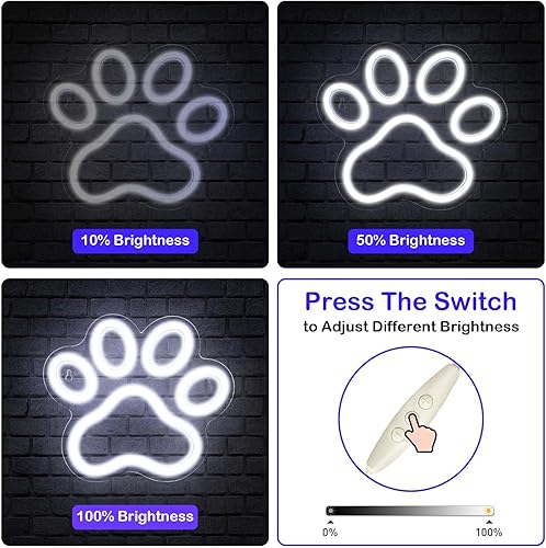 Miniatura 3 de EXOOHOUO Letrero de neón con estampado de pata de perro, letreros de neón LED azules con atenuación para decoración de pared, 9.8 x 8.6 pulgadas,