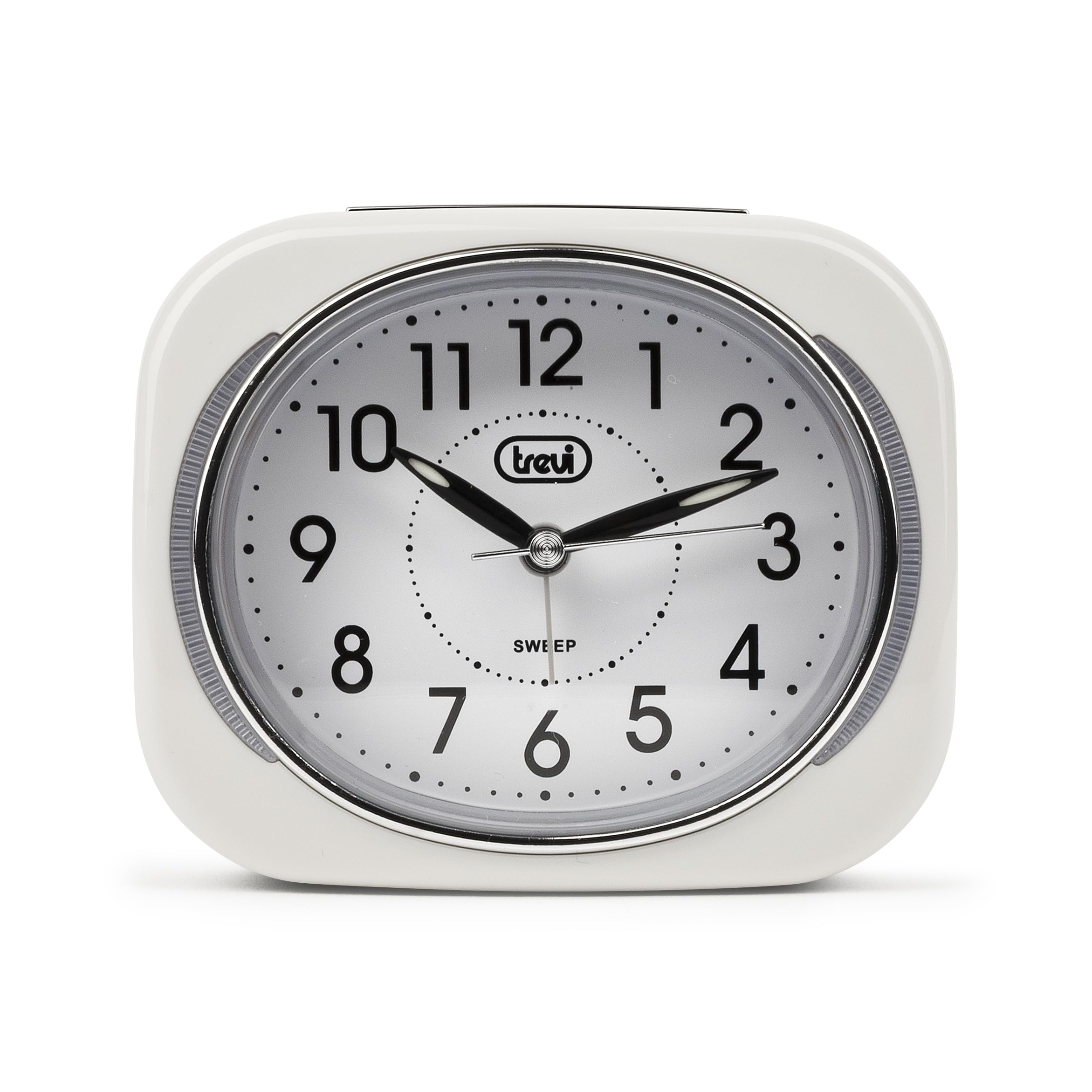 Trevi SL 3040 Sveglia Analogica Silenziosa con Retroilluminazione LED e Ampio Quadrante, Movimento SWEEP Senza Ticchettio, Funzione Snooze, Funzionamento con Batteria Stilo AA, Facile Utilizzo, Bianco