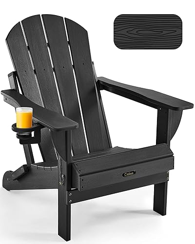 Folding Adirondack Chair Wood Texture for Patio, Weather Resistant, Plastic