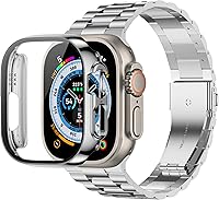 Vista 19 de baozai Compatible con Apple Watch Band de 1.929 in con funda, correa de acero inoxidable con protector de pantalla de vidrio templado para Apple
