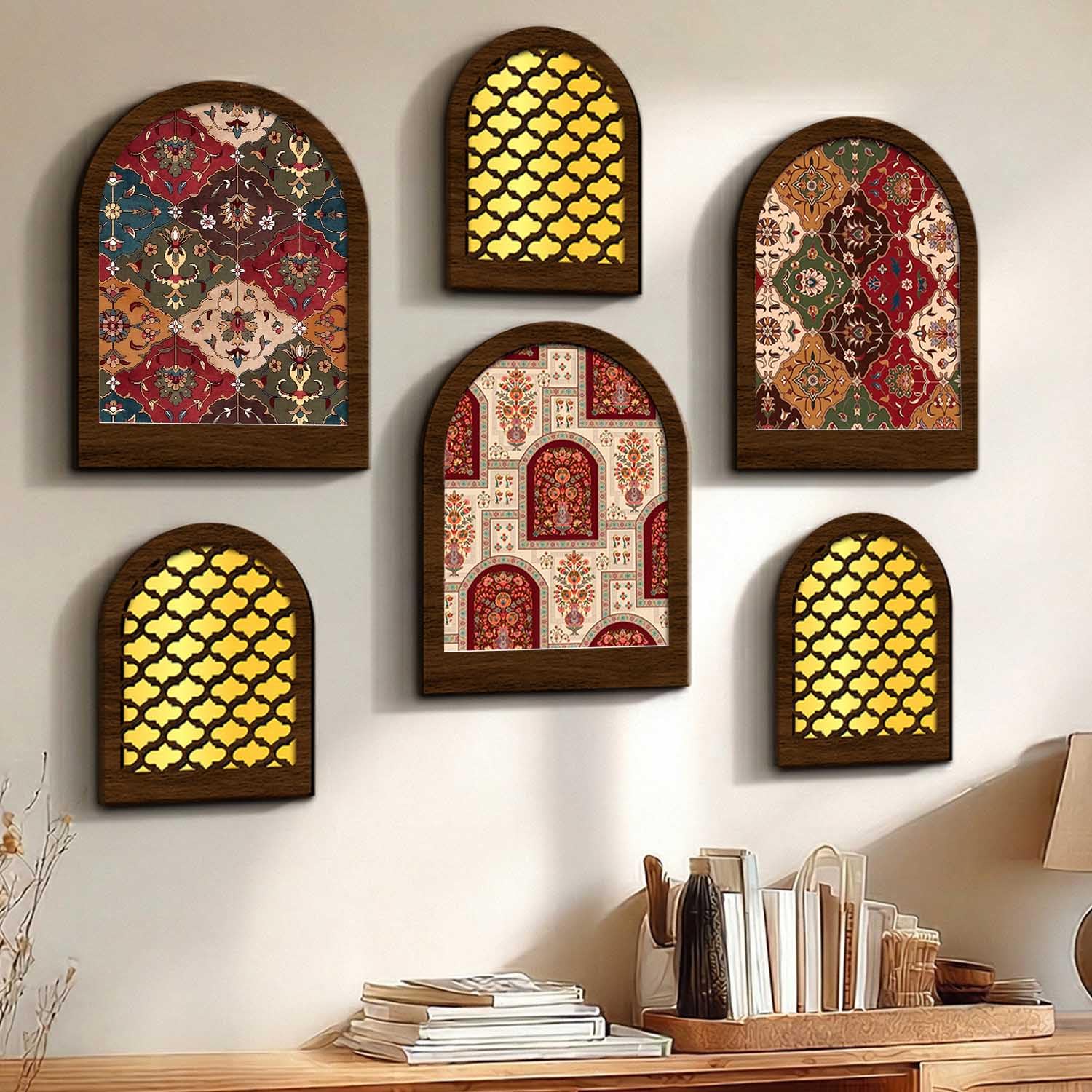 Jharokha Wall Mirror Set - Traditional Indian Decor, 9x12 Inch,8x10 Inch Set of 6, MDF Wall Hanging for Living Room, Bedroom, Hallway, Premium Home Decoration (Mirror03)-image-25