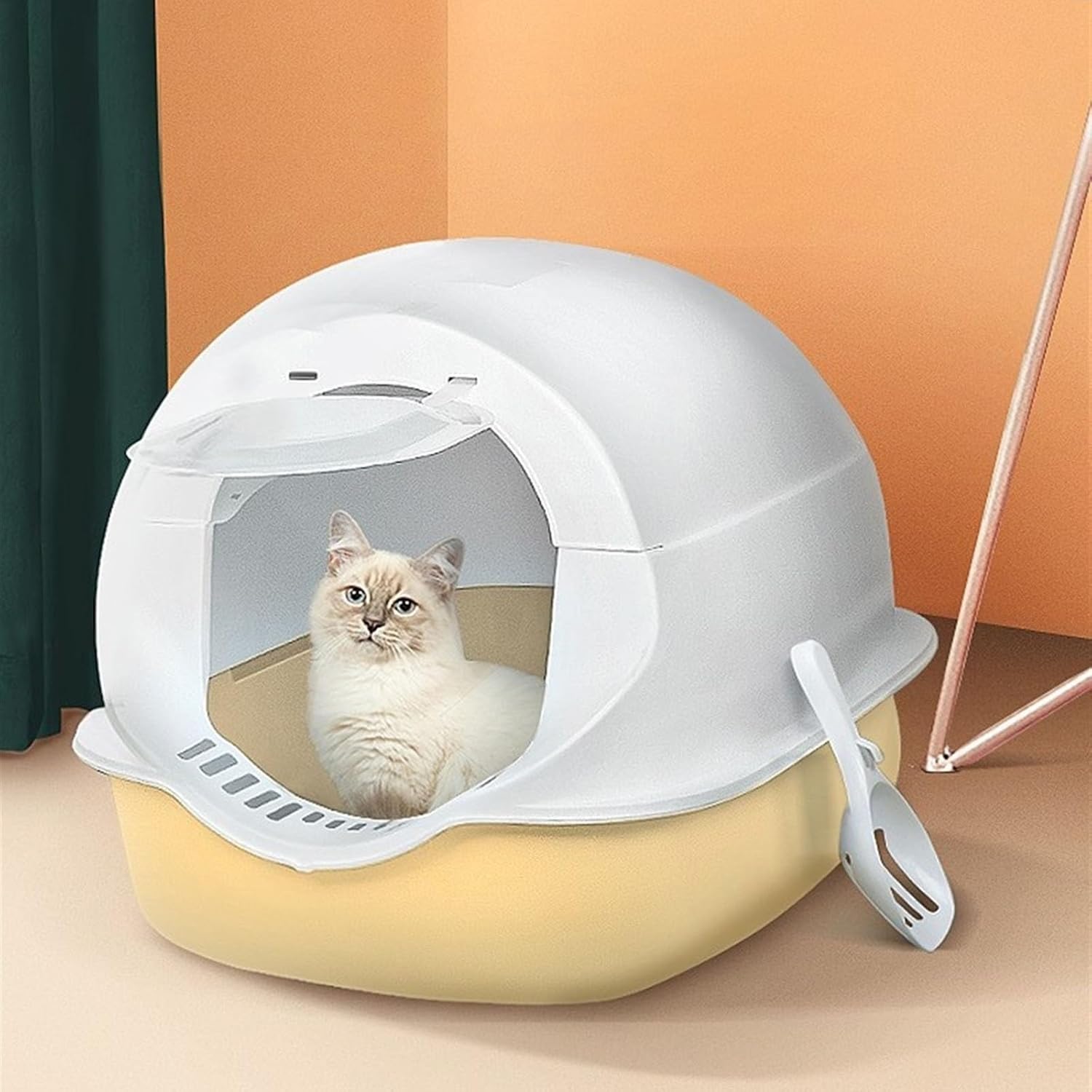 Litterbox Fully Enclosed Splash-Proof Cat Litter Box, Cat Litter Box with Scoop, Large Litter Box with Lids, Anti- Splashing Easy Clean Cat Litter Tray(Pink)