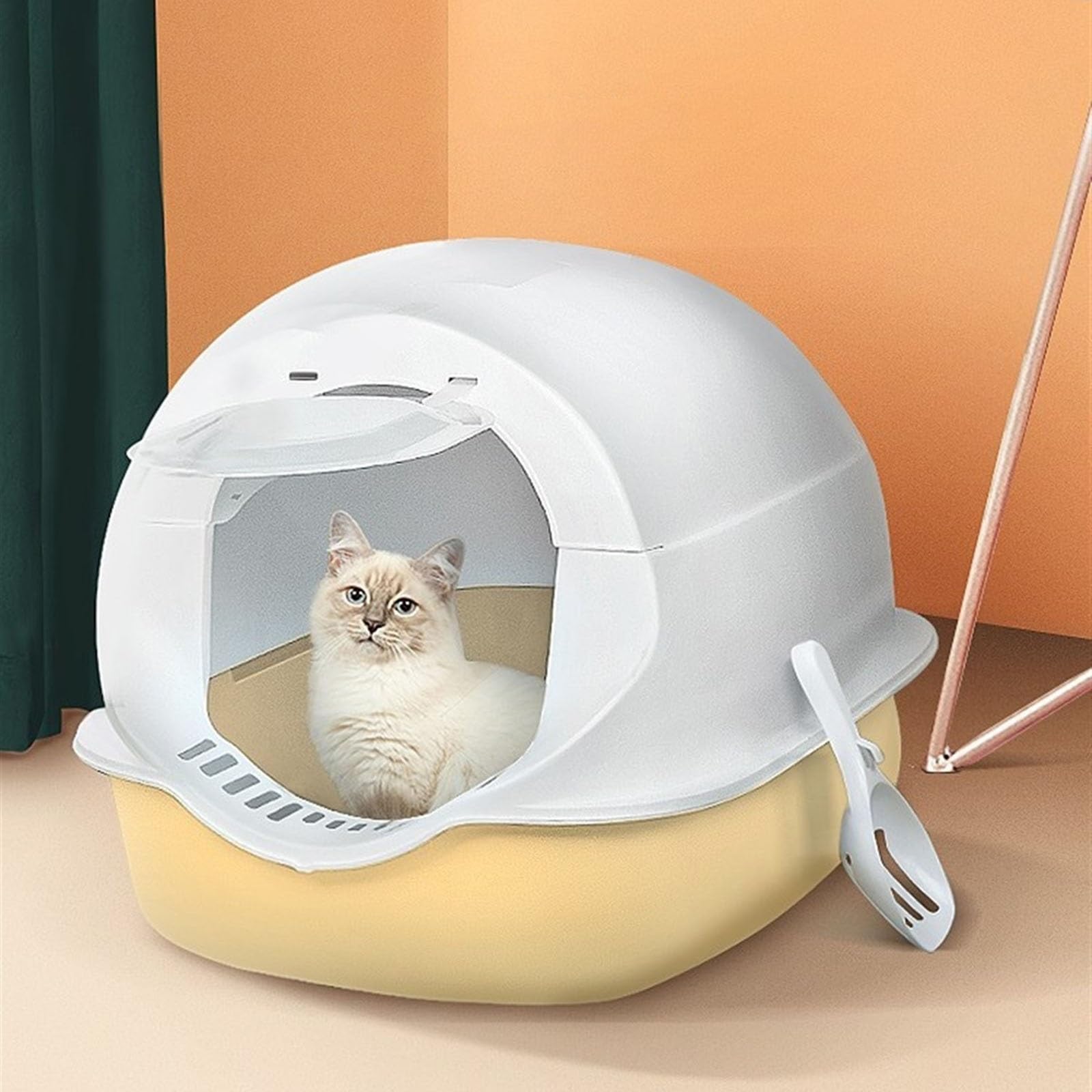 Lettiera per Gatti Lettiera for gatti completamente chiusa e antispruzzo, lettiera for gatti con paletta, grande lettiera con coperchi, antispruzzo e facile da pulire Toilette per Gatti(Yellow)