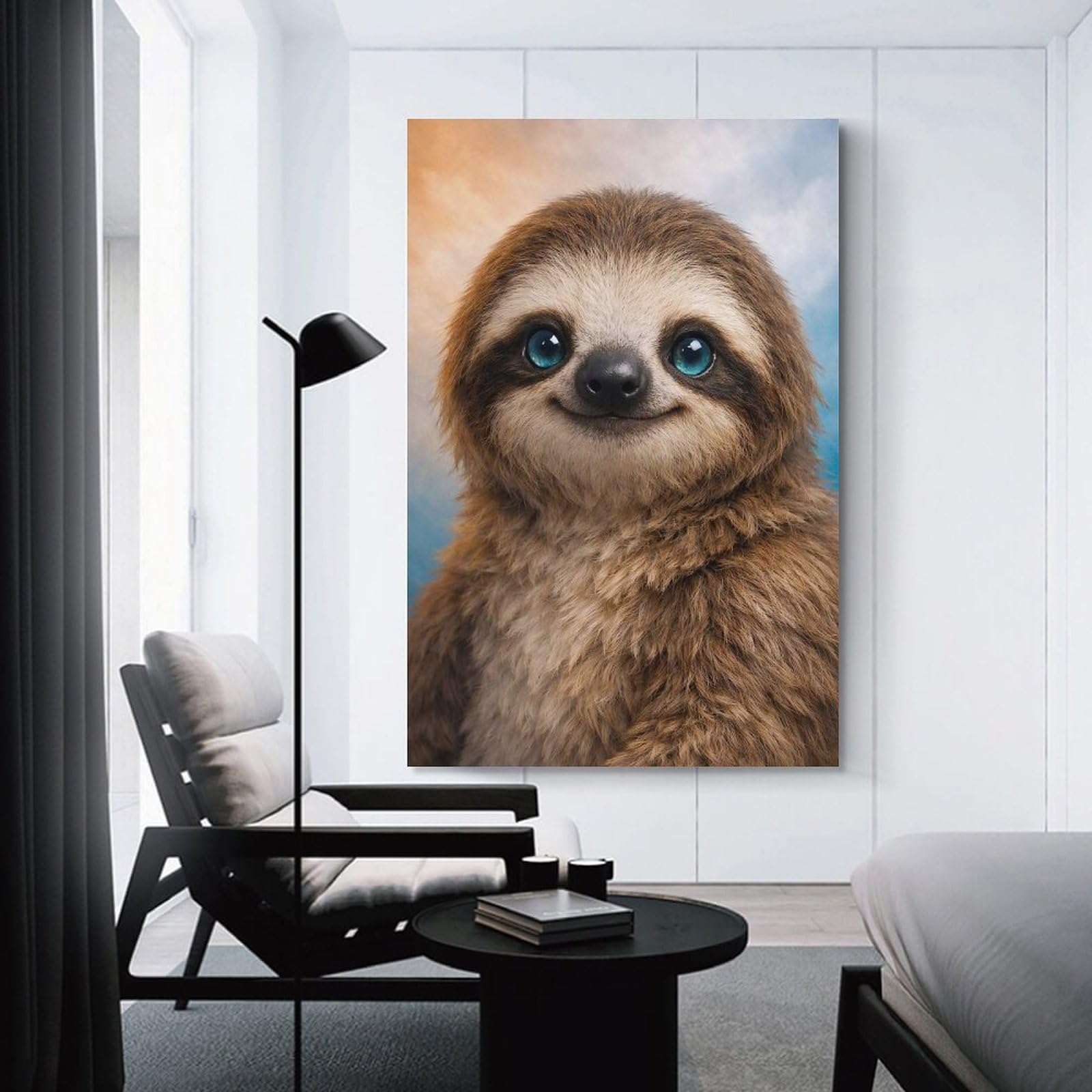 Junmoney Cute Sloth with Blue Eyes Canvas Wall Decor, 12x18inch(30x45cm), for Gallery Wall Decor And Room Displays, Wall Decor Suited to Curated Displays