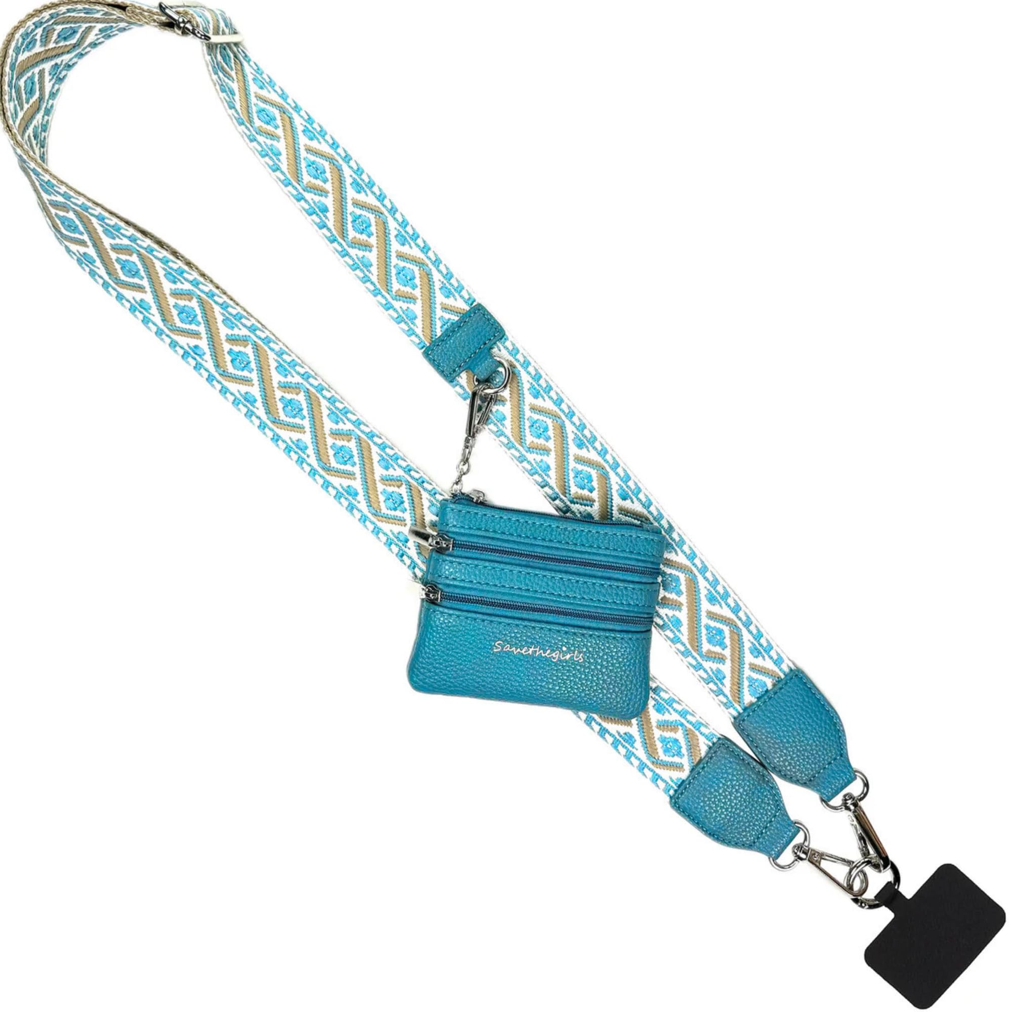 Save the Girls Clip &amp; Go Phone Lanyard with Wallet Pouch, Peacock Blue