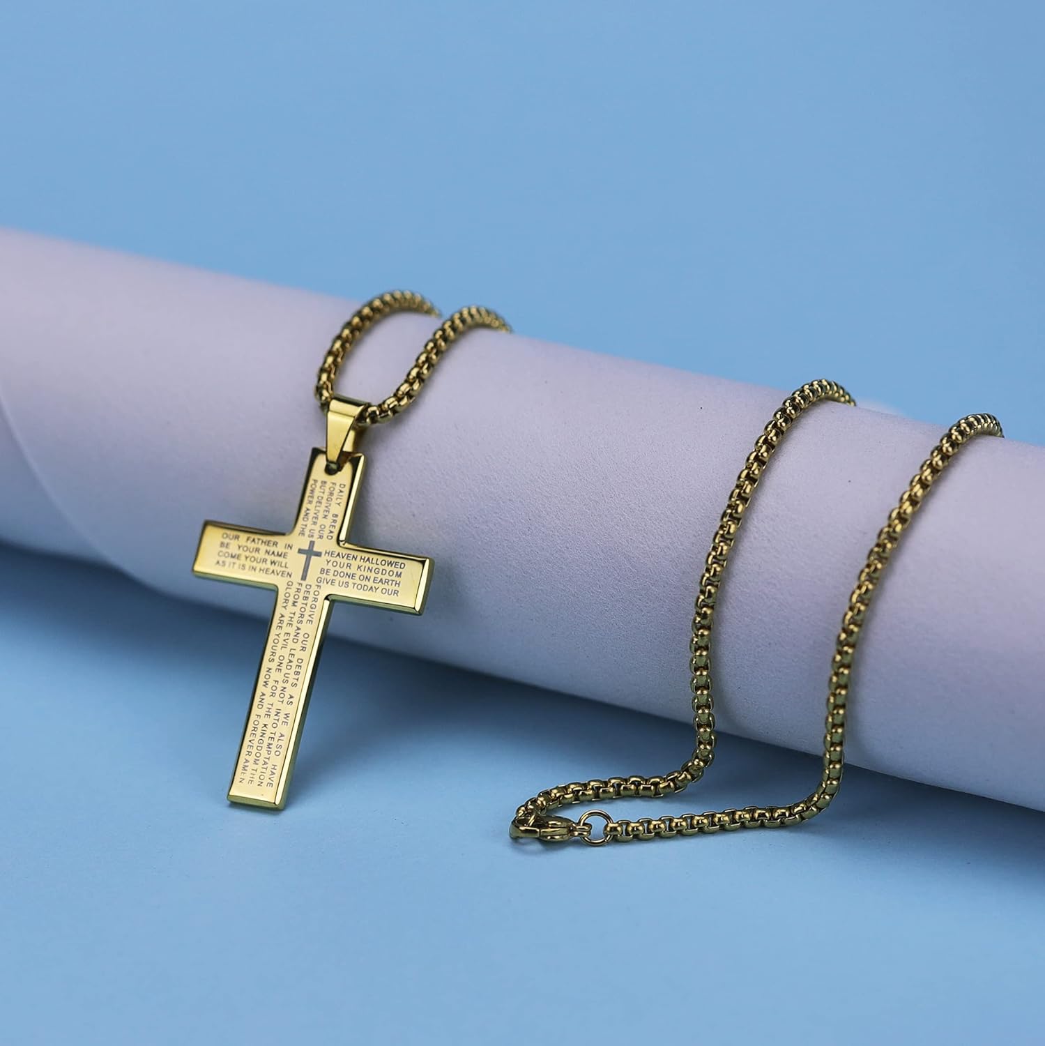 Rnivida Men's Cross Necklace with Lord's Prayer, Stainless Steel Christian Cross Pendant Necklace for Men - Image 3