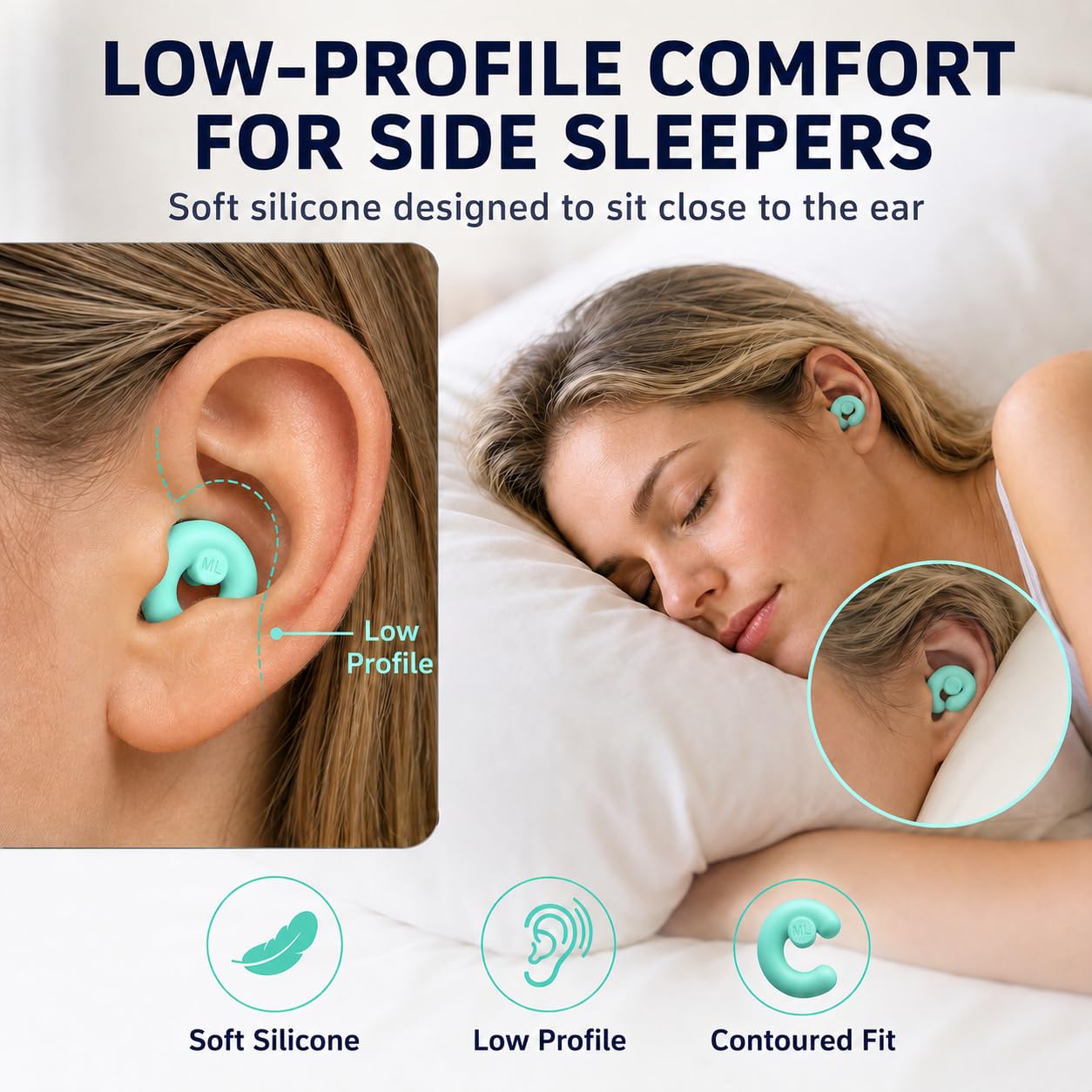 4 Pairs Sleep Ear Plugs for Side Sleepers, NRR 33dB, Soft Silicone — Amazon image 7