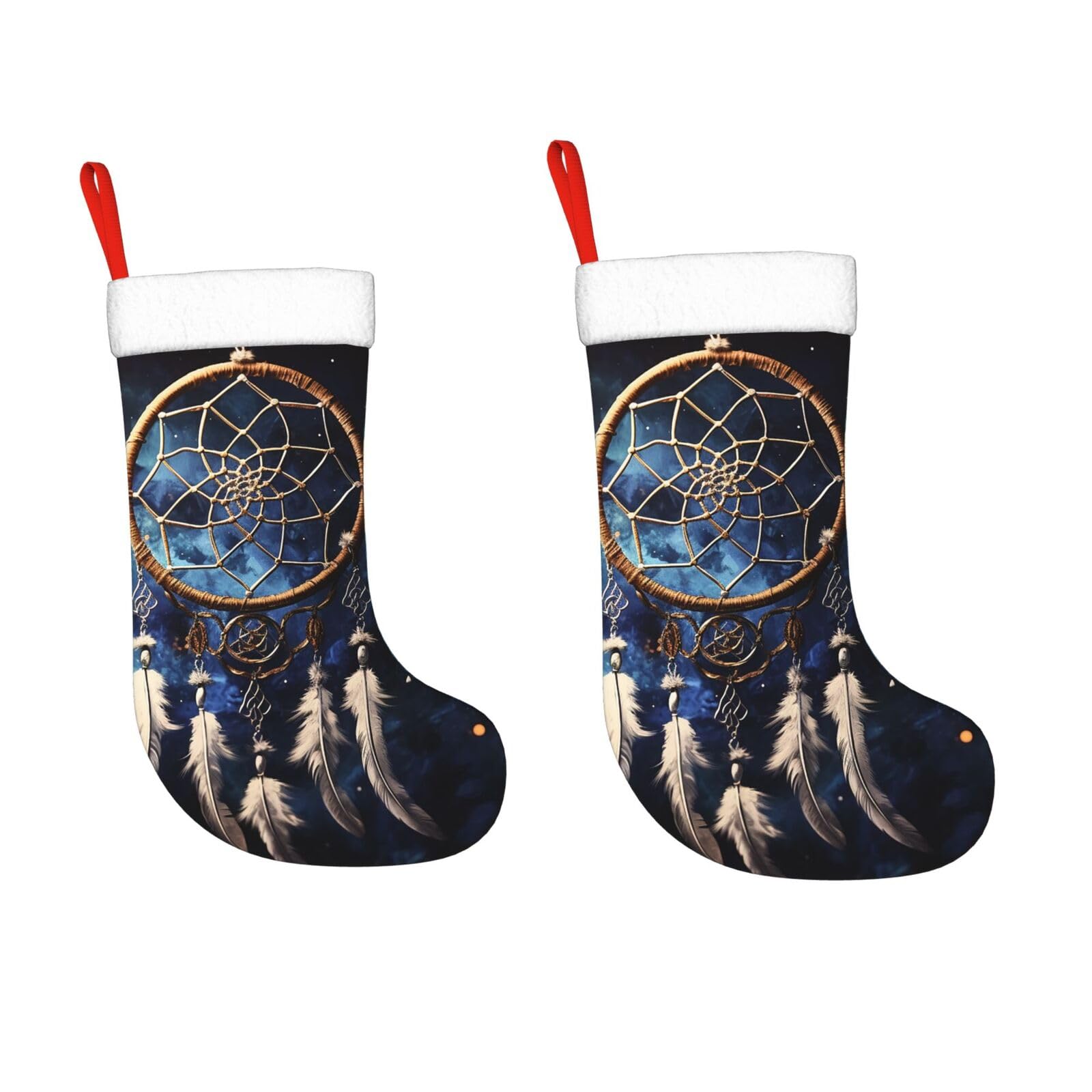 KLOPH 2 Pack 18 Inches Christmas Stockings Personalized White Fantasy Dream Catcher Xmas Stocking Hanging Decoration Fireplace Stocking for Holiday Xmas Tree Christmas Fireplace Decor Gifts
