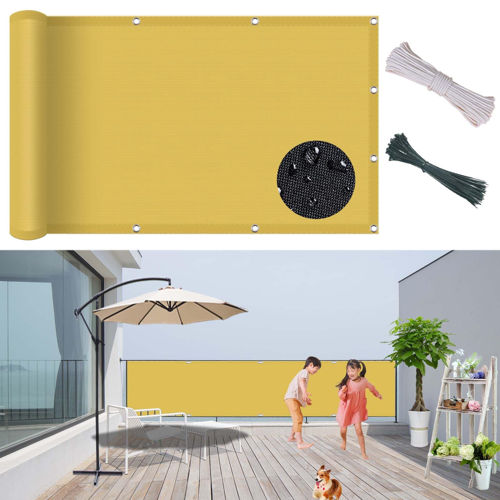 Bâche de balcon résistante au vent 150x490 cm pour piscine jaune sable