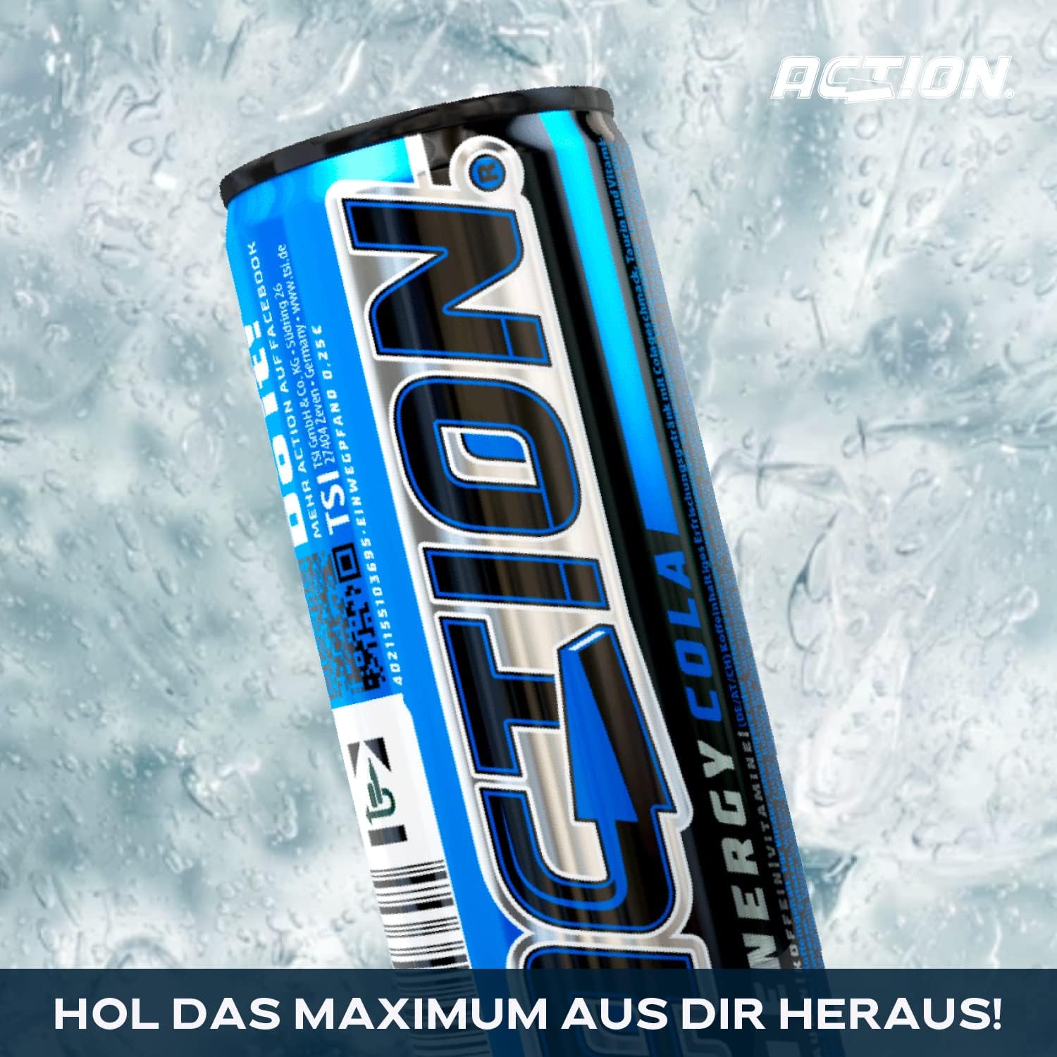 ACTION Energy Drink Cola (48 x 250 ml) con depósito – Bebida refrescante – Energía con mayor contenido de cafeína 32 mg/100 ml de cafeína bebida energética para mejorar el enfoque