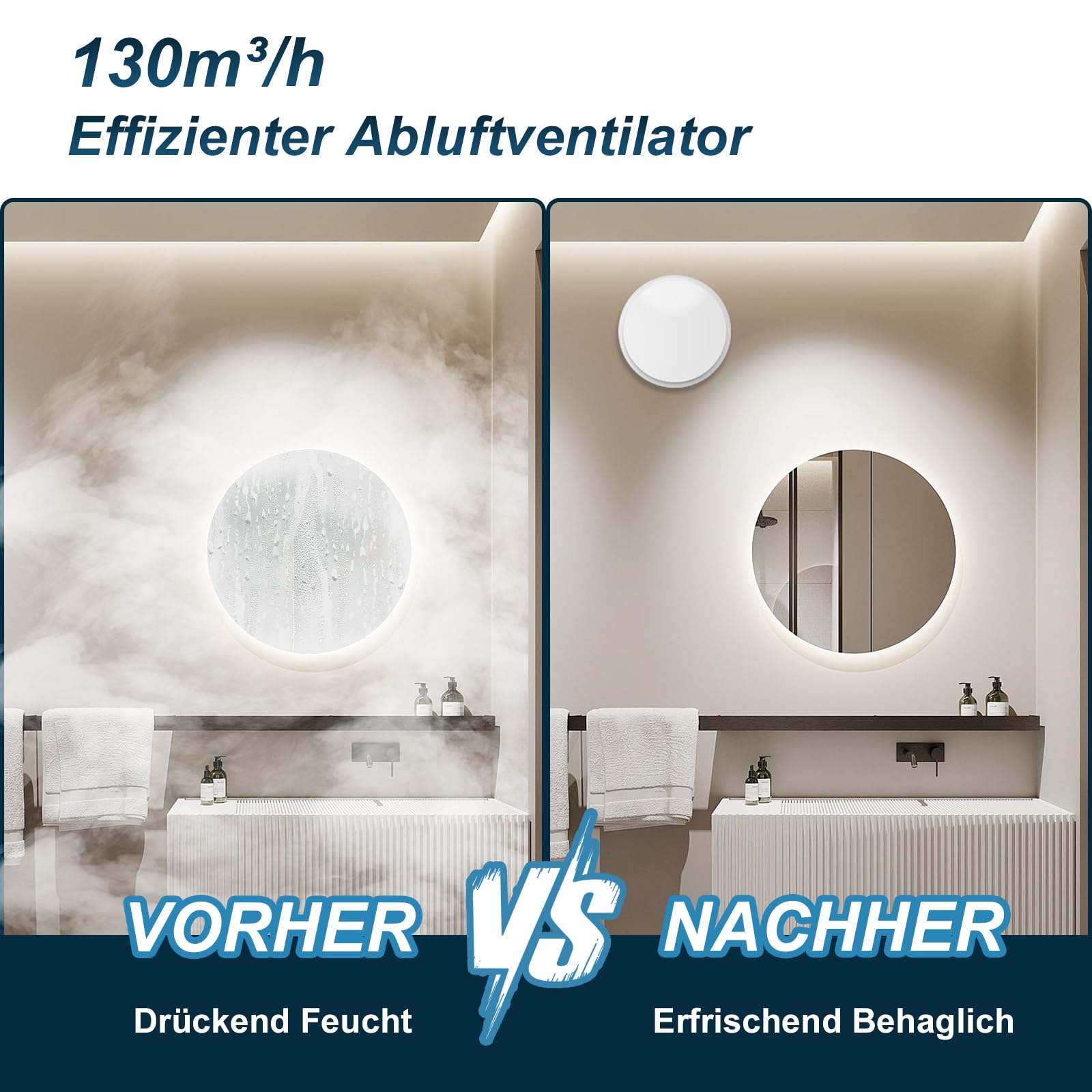 SBONNI Badkamerventilator, 100 mm, 12 W, stille afvoerventilator, 130 m³/u, sterke ventilatie, wandventilator, geluidsarme badkamerventilator voor badkamer, keuken, toilet, garage en zolder