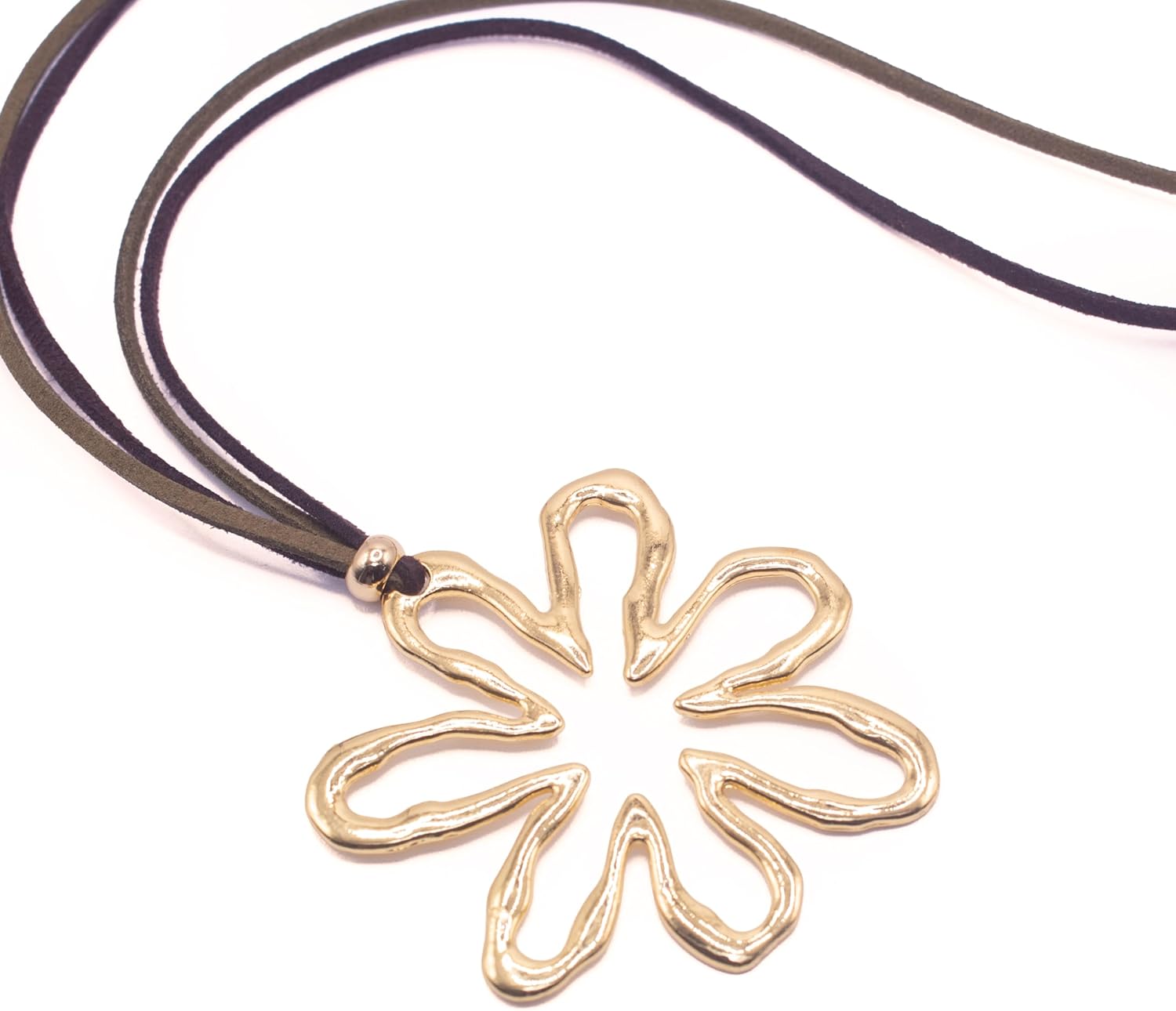 Boho Necklace for Women - Large Golden Flower - Bohemian Style - Long Necklace with Flower - Adjustable Suede Cord with Zamak Beads - Necklace for Women - Image 8