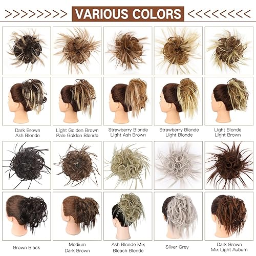 Miniatura 6 de HMD Extensiones de cabello sintético con banda de goma elástica, coleta de caballo con cola de caballo de pelo sintético para mujer (moño recogido