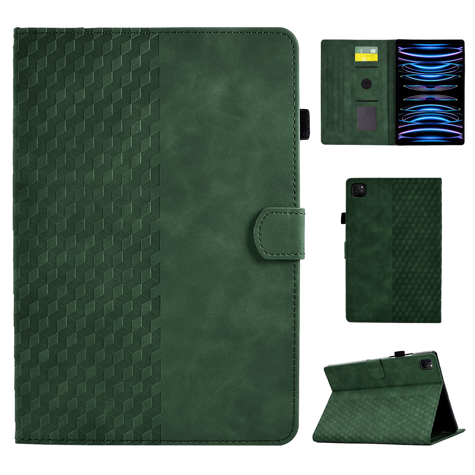 Hülle für iPad Air 13 Zoll Hülle M2 2024, iPad Pro 12,9 Zoll 2022/2021/2020/2018(6./5./4./3. Generation), PU Leder Tablette Schützhülle Multi-Winkel Ständer Cover Case mit Auto Schlaf/Wach, Grün
