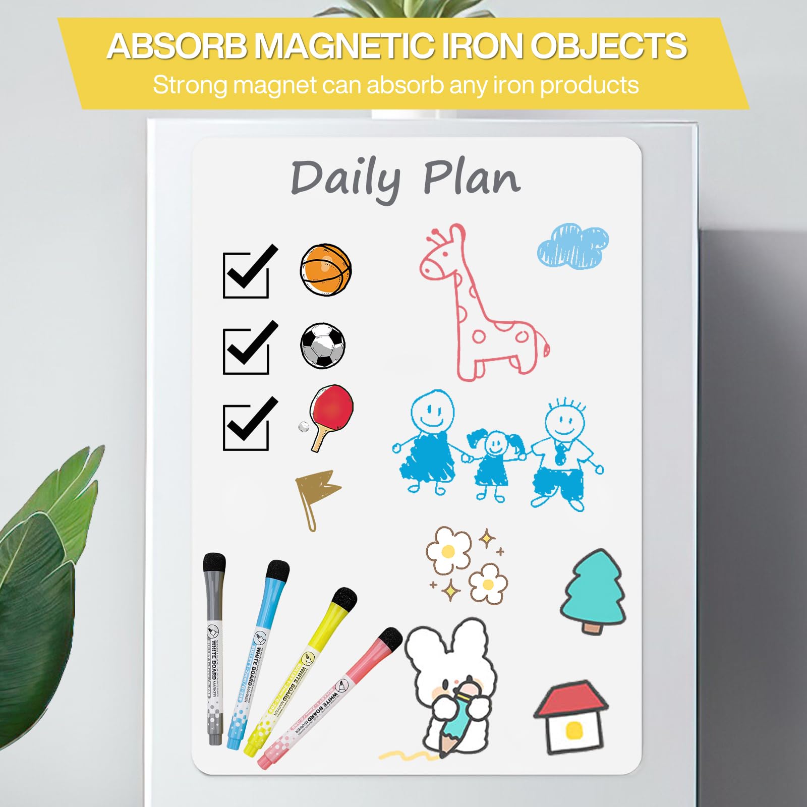 Tableau Blanc Magnétique A4 NCKIHRKK - Set Effaçable Pour Frigo Avec Marqueurs, Effaceur & Aimants - Planning Cuisine & Bureau