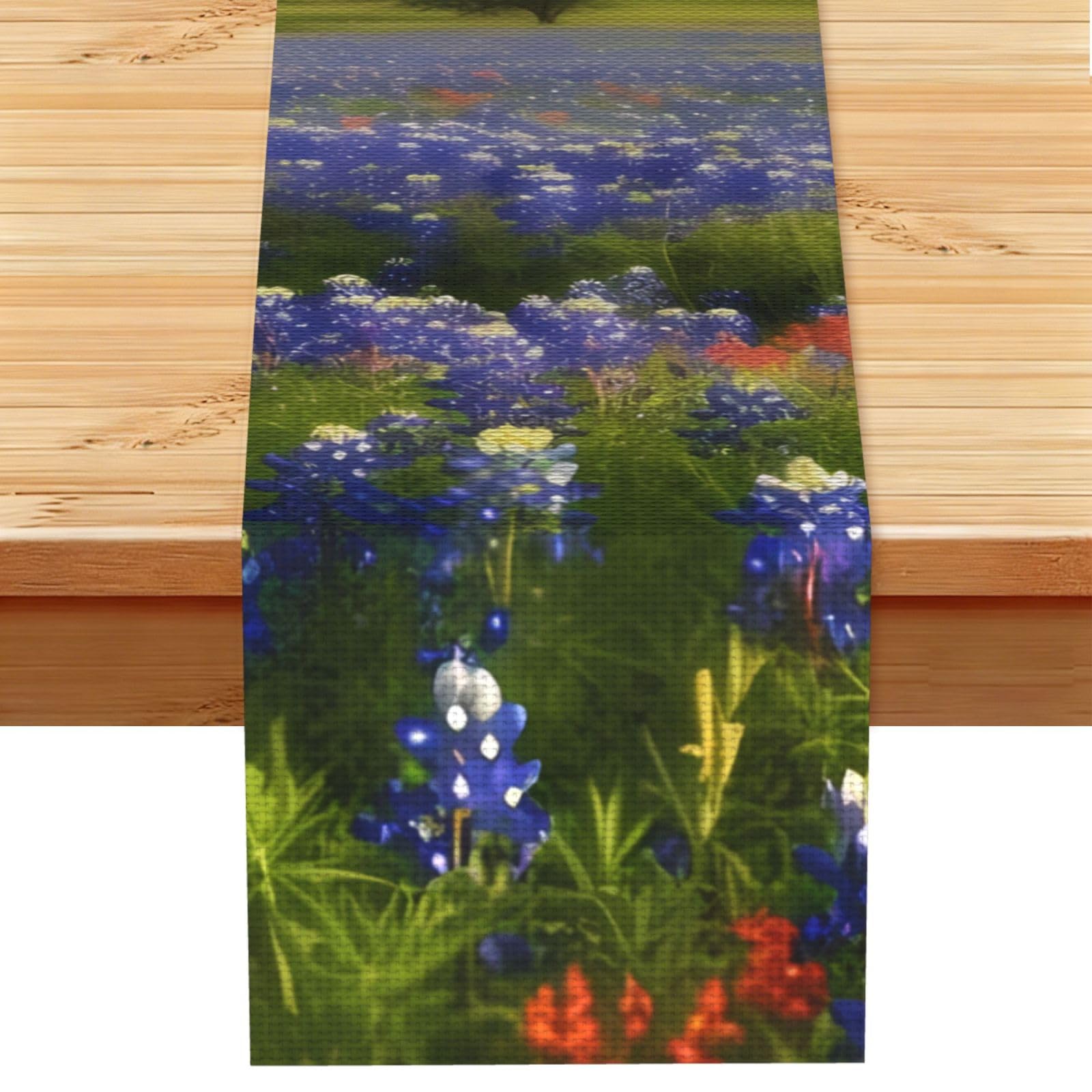 RLDOBOFE Texas Bluebonnets Scenery Table Runner 13x72 Inch Cotton Linen Table Linen Washable Farmhouse Tablecloth Modern Abstract Art Kitchen Dinning Table Decoration for Home Party Decor