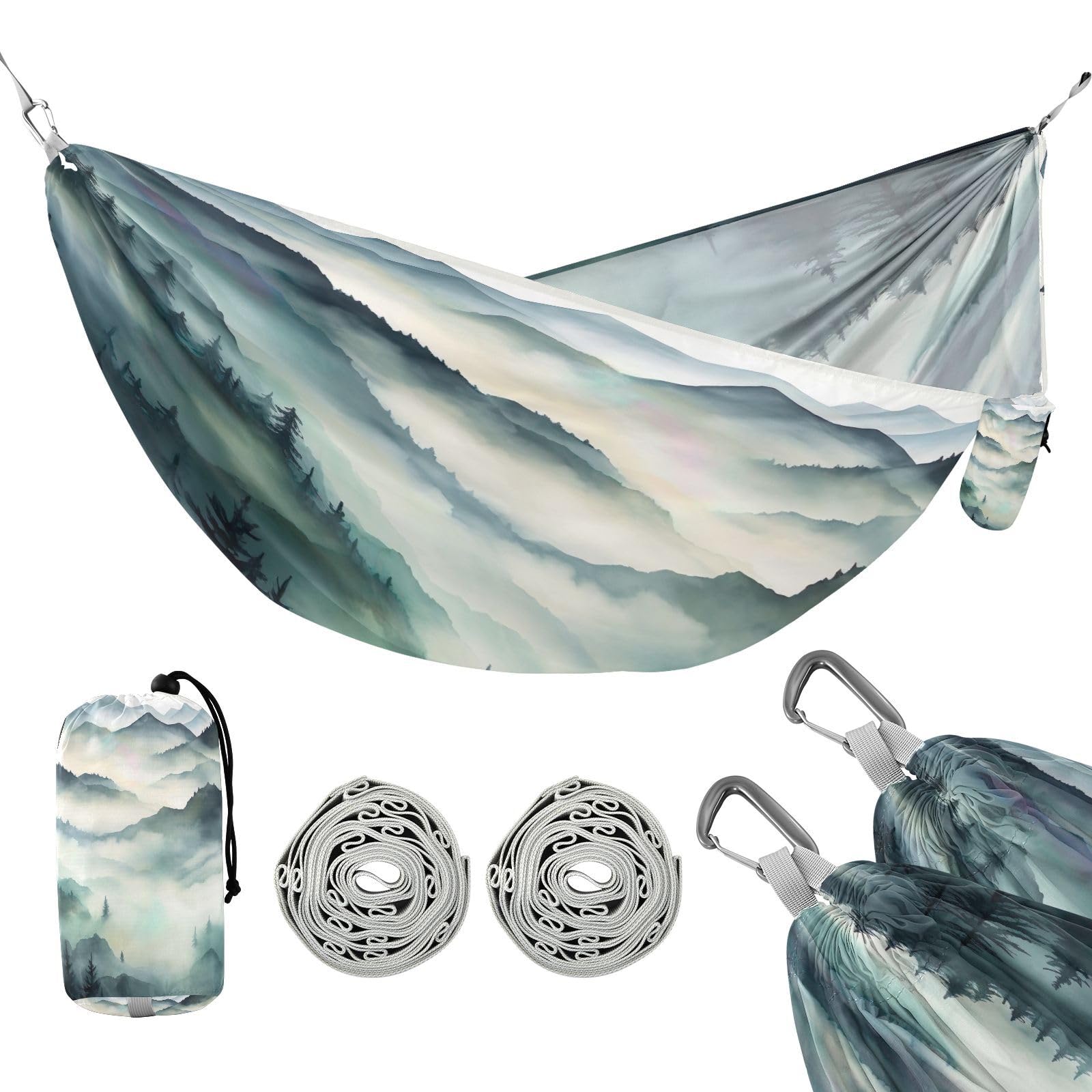 Haskirky Mountain Forests Camping Hammock, Single Portable Hammocks with Tree Straps & Attached Carry Bag, 330Lbs Capacity Perfect for Outside Indoor Hiking Beach Backpack Travel