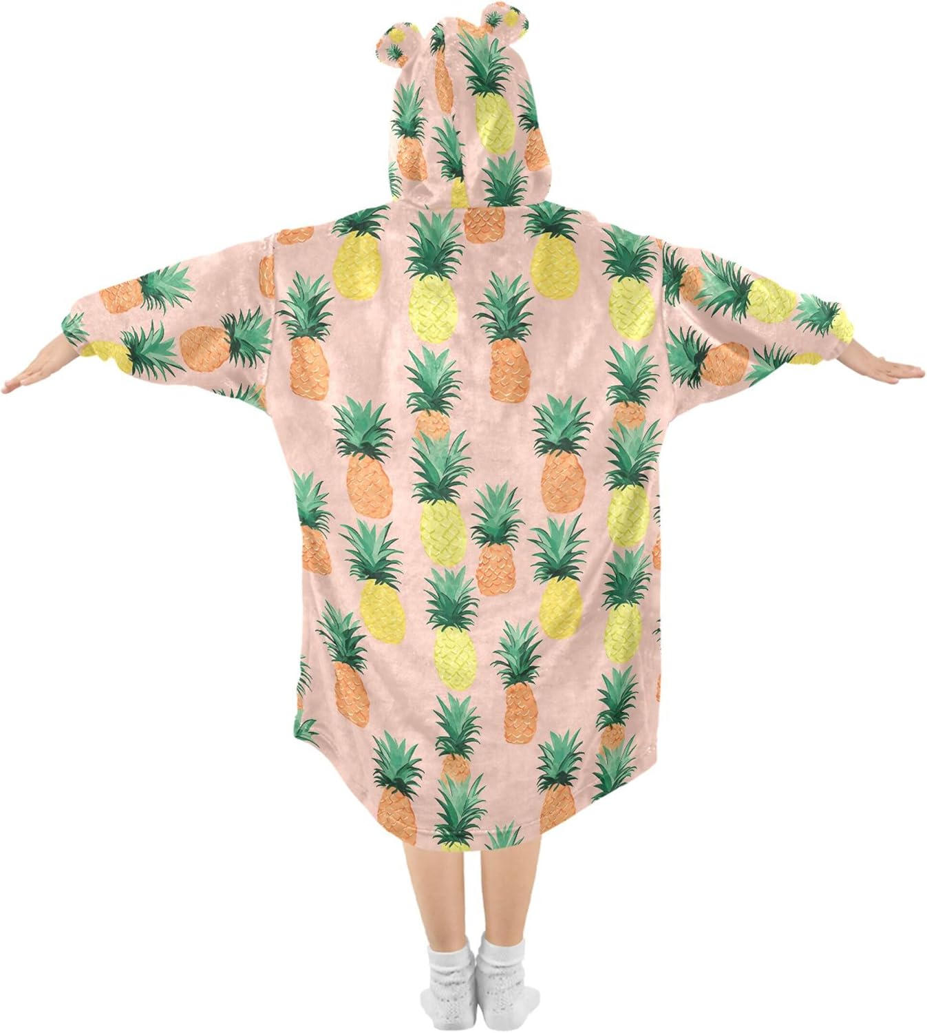 Pineapple Fruit Summer Kids Wearable Blanket Hoodie with Pocket and Sleeves for Toddlers, Cute Hoodies Girls B0403894