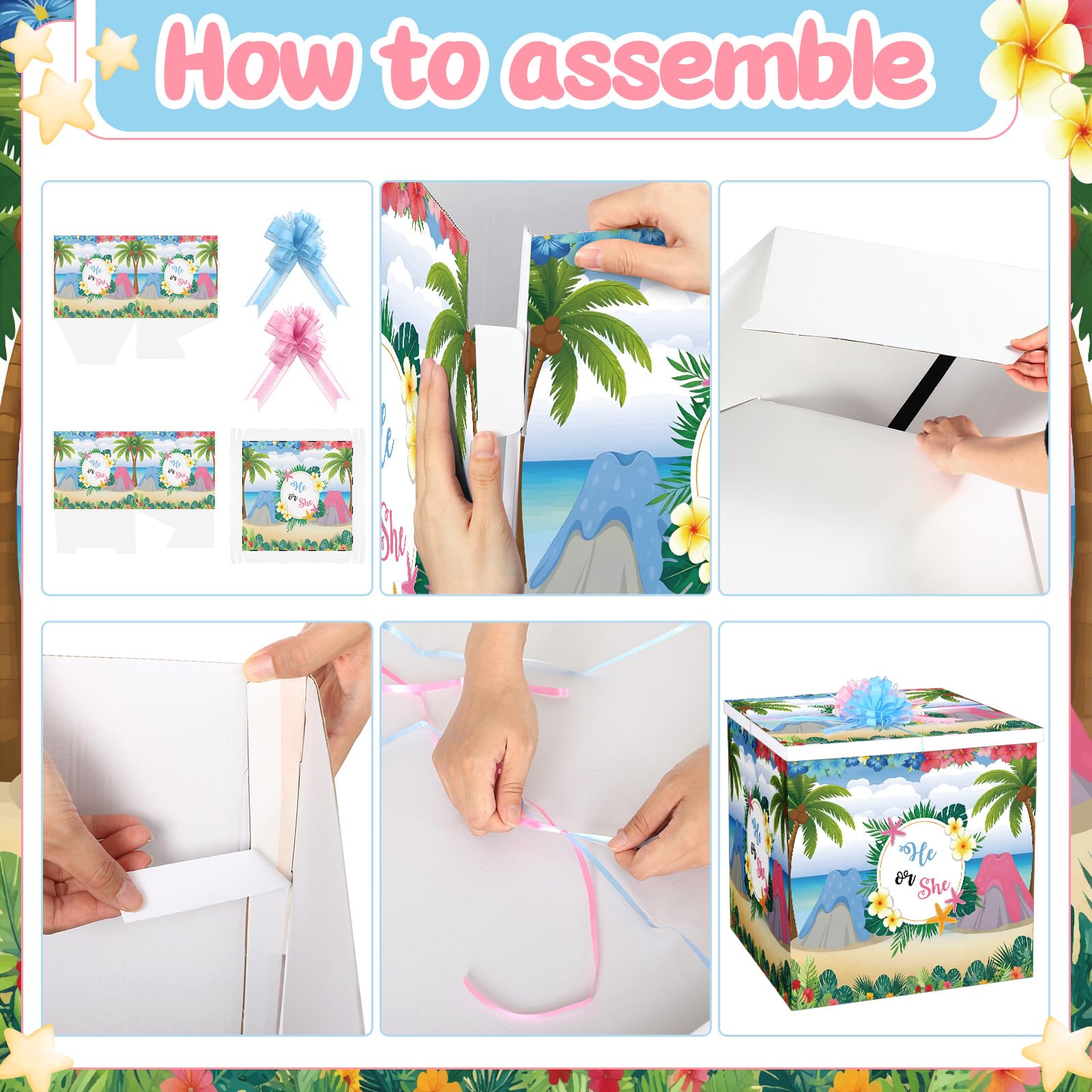 AmazingSpark Kit regalo Jumbo da 71 cm, con scatola oversize con fiocchi giganti per rivelare il sesso, baby shower, feste di compleanno (Hawaiian Luau)