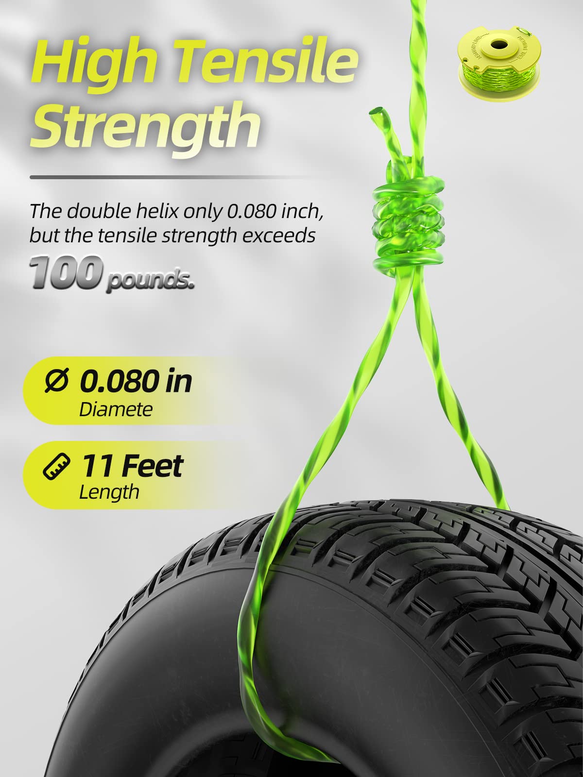 YWTESCH 9 Piezas Bobina Hilo Line de Recambio Compatible con Ryobi One + 18V 24V 40V Desbrozadora,Ø2.0mm y 3.4m de Longitud,Contiene 9 Piezas Bobina de Recambio y 2 Piezas Tapas de Recambio