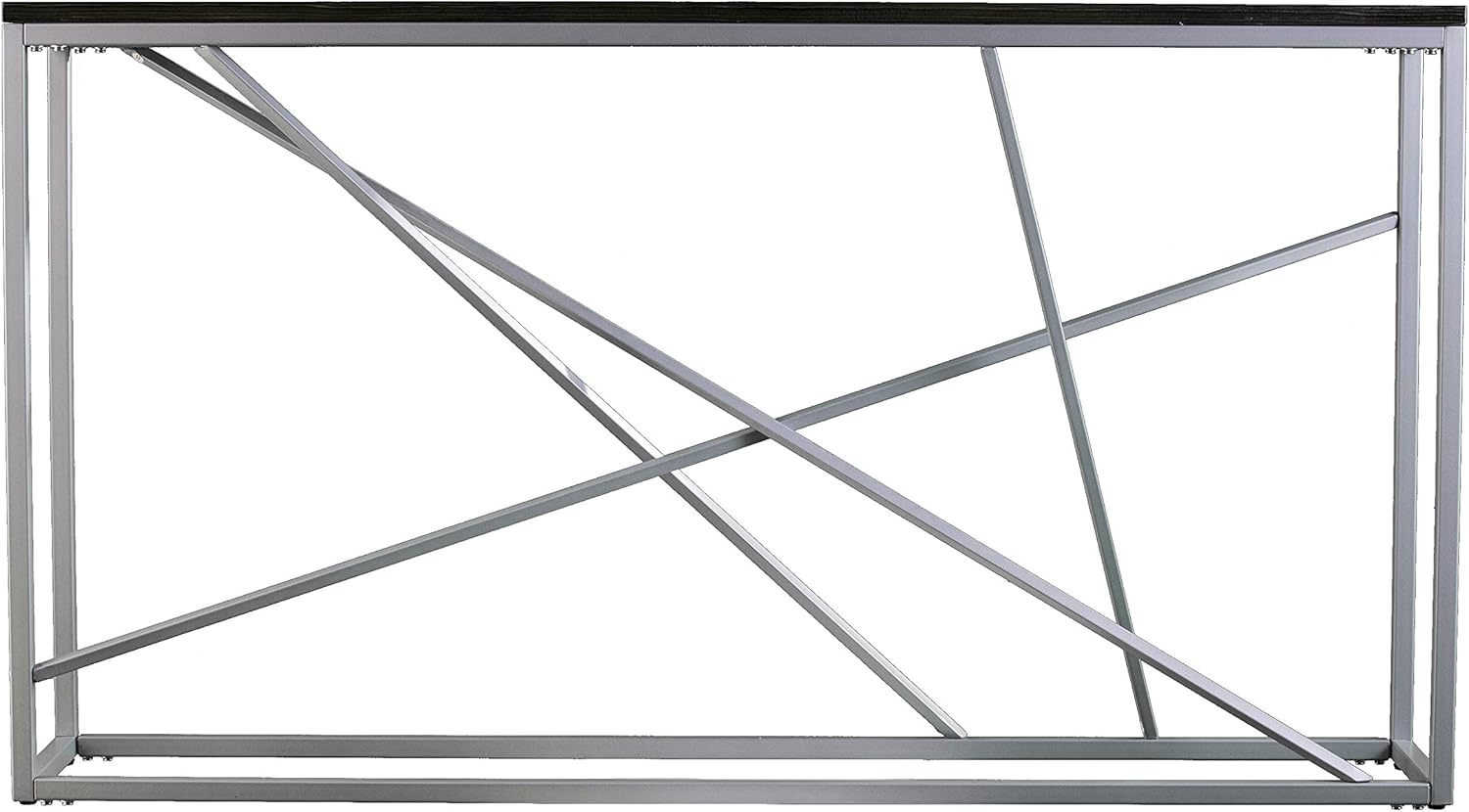 SEI Furniture Arendal Faux Stone Skinny Console Table, Living Room Dining With Entryway Modern Style Powder-Coated Iron, Silver