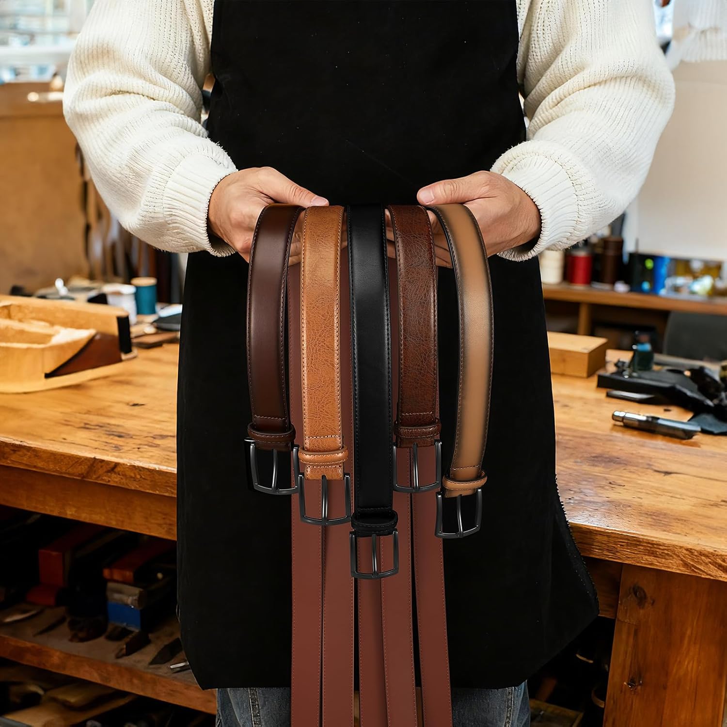 Men's Belt 2Pack Genuine Leather Belt for Men Dress Casual Golf Jeans Pants 1 3/8" - Image 7