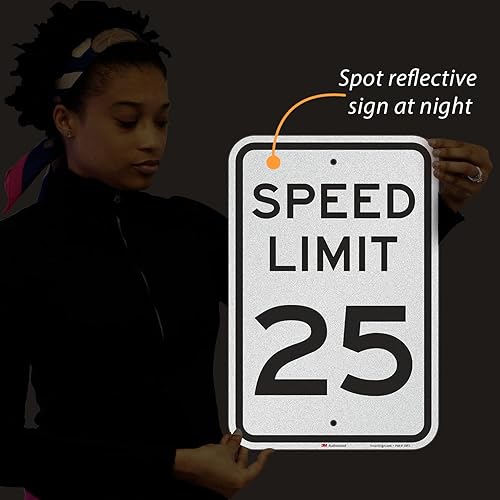 Miniatura 8 de SmartSign Letrero de metal de 18 x 12 pulgadas, límite de velocidad de 25 pulgadas, aluminio de 63 mil, material reflectante laminado de grado de