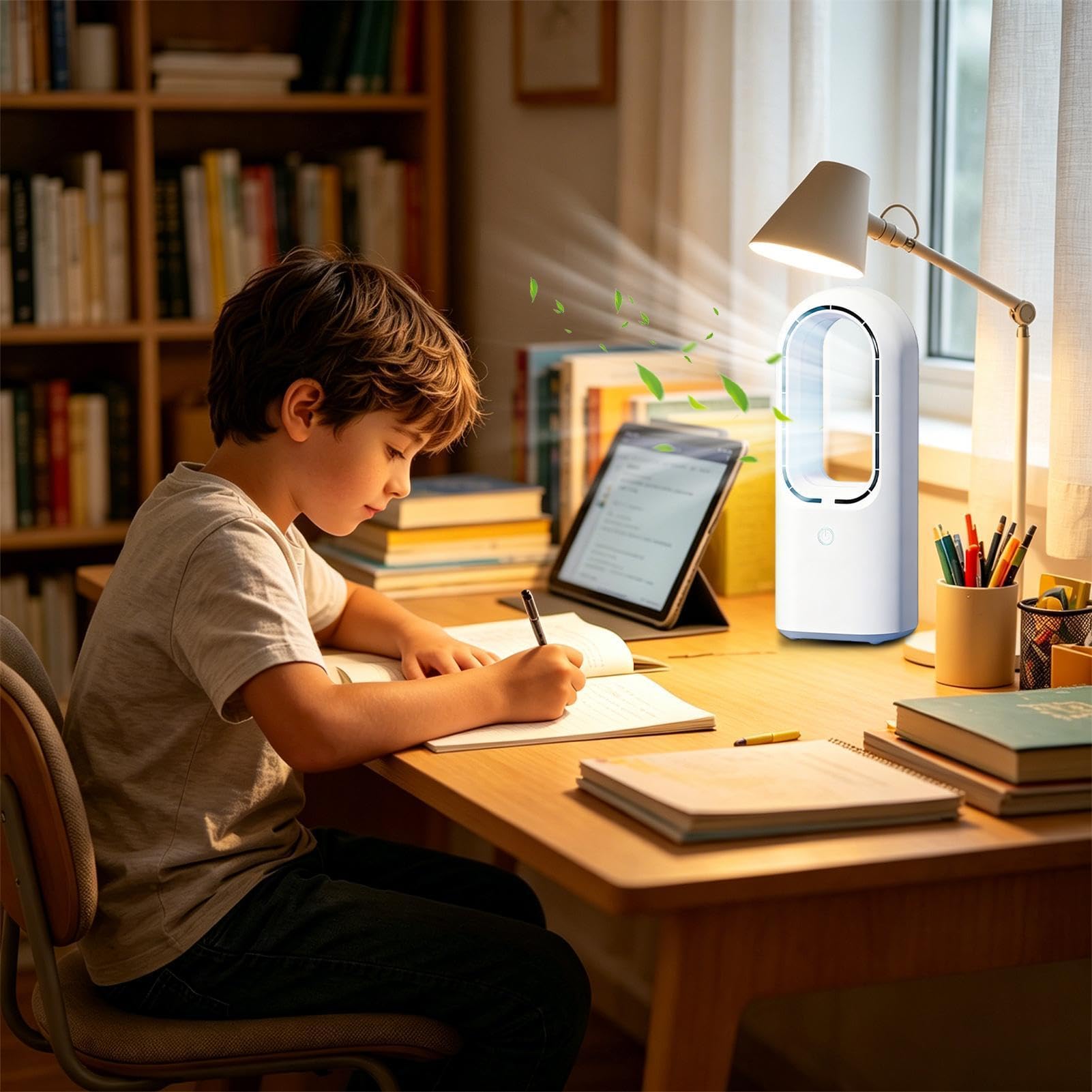Ventilatori Senza Pale 5 Velocità Silenzioso USB Ricaricabile Luce Notturna | Ventilatore Da Scrivania Per Ufficio Casa Cucina Bagno Studio Viaggio Camper Campeggio Esterno