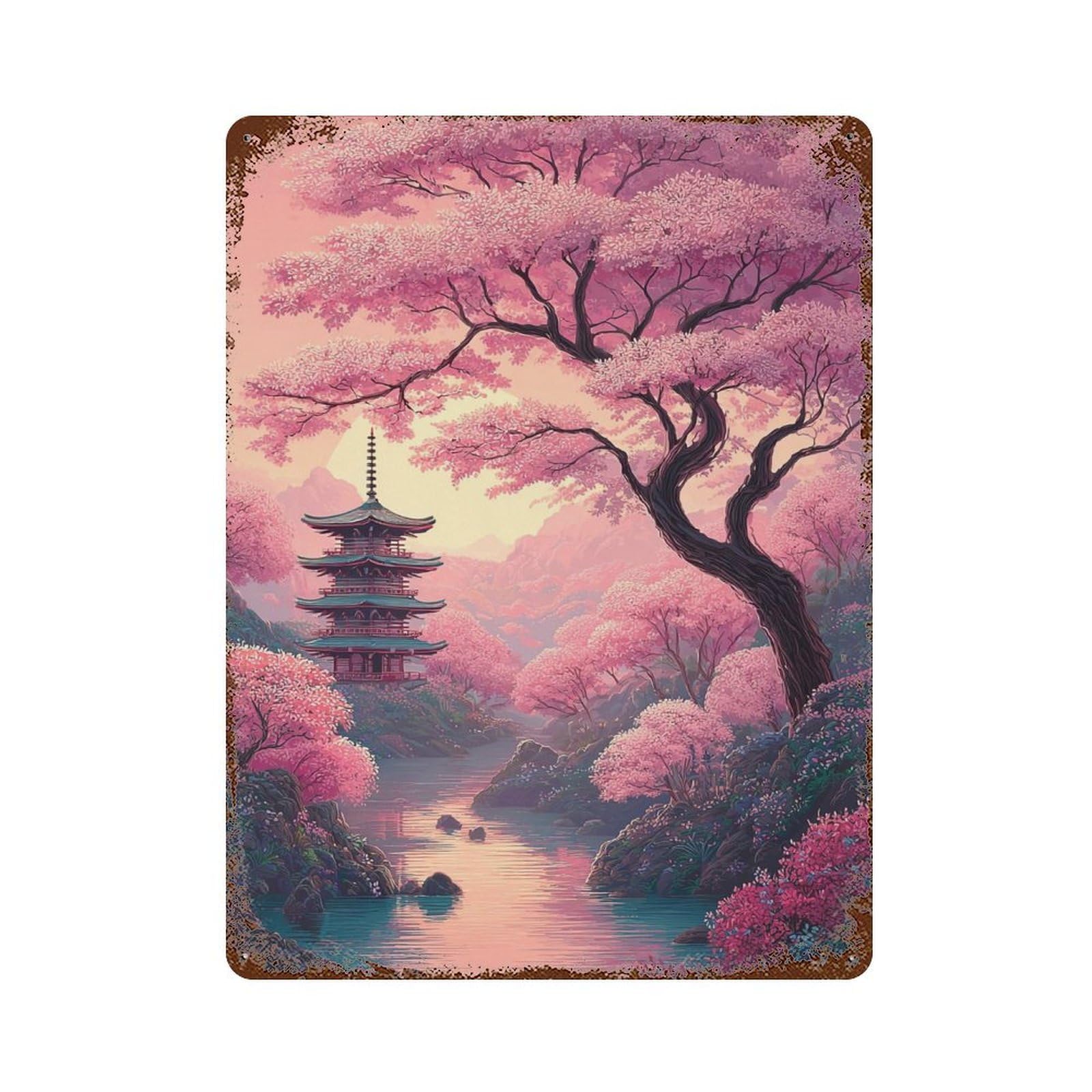 Cherry Blossom Serenity-13 15.7"x11.8" Vintage Rust Metal Sign, Classic Wall Plaque for Pub, Kitchen And Man Cave Decor
