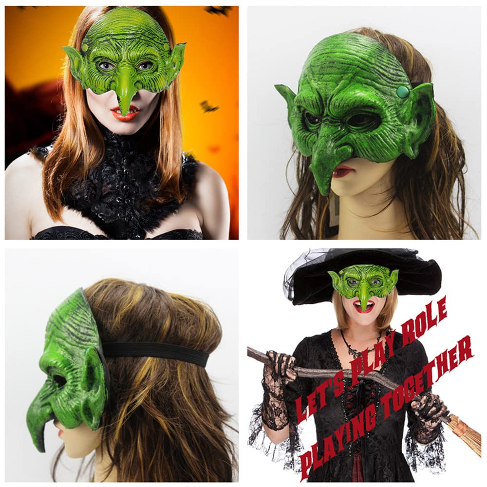 KIPETTO Halloween Witch Mask Scary Green Half Face Mask for Halloween Cosplay Carnival Party Costume - Image 4
