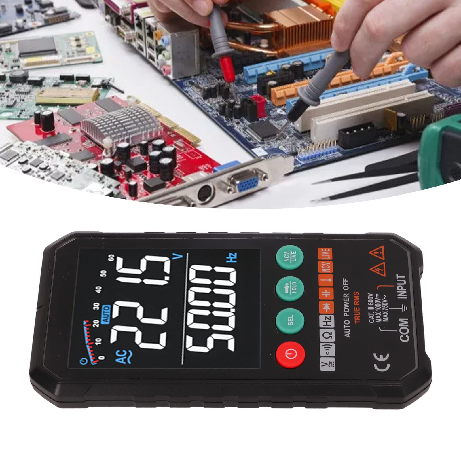 Multimetro digitale intelligente, tester di tensione NCV senza contatto con selezione automatica della gamma, schermo HD retroilluminato e funzione penna di prova per