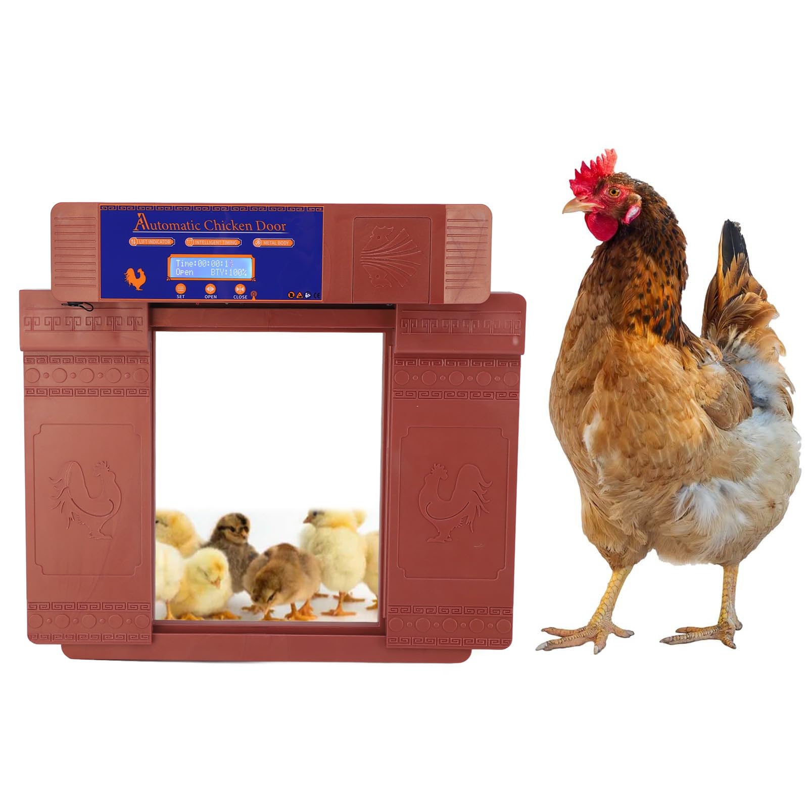 Porta Automatica per Pollaio, Apriporta Elettrico per Pollaio a Doppia Porta con Avviso di Batteria Scarica da 100 a 240 V, Protezione di Sicurezza per Polli Anatre Oche (2 Colori)