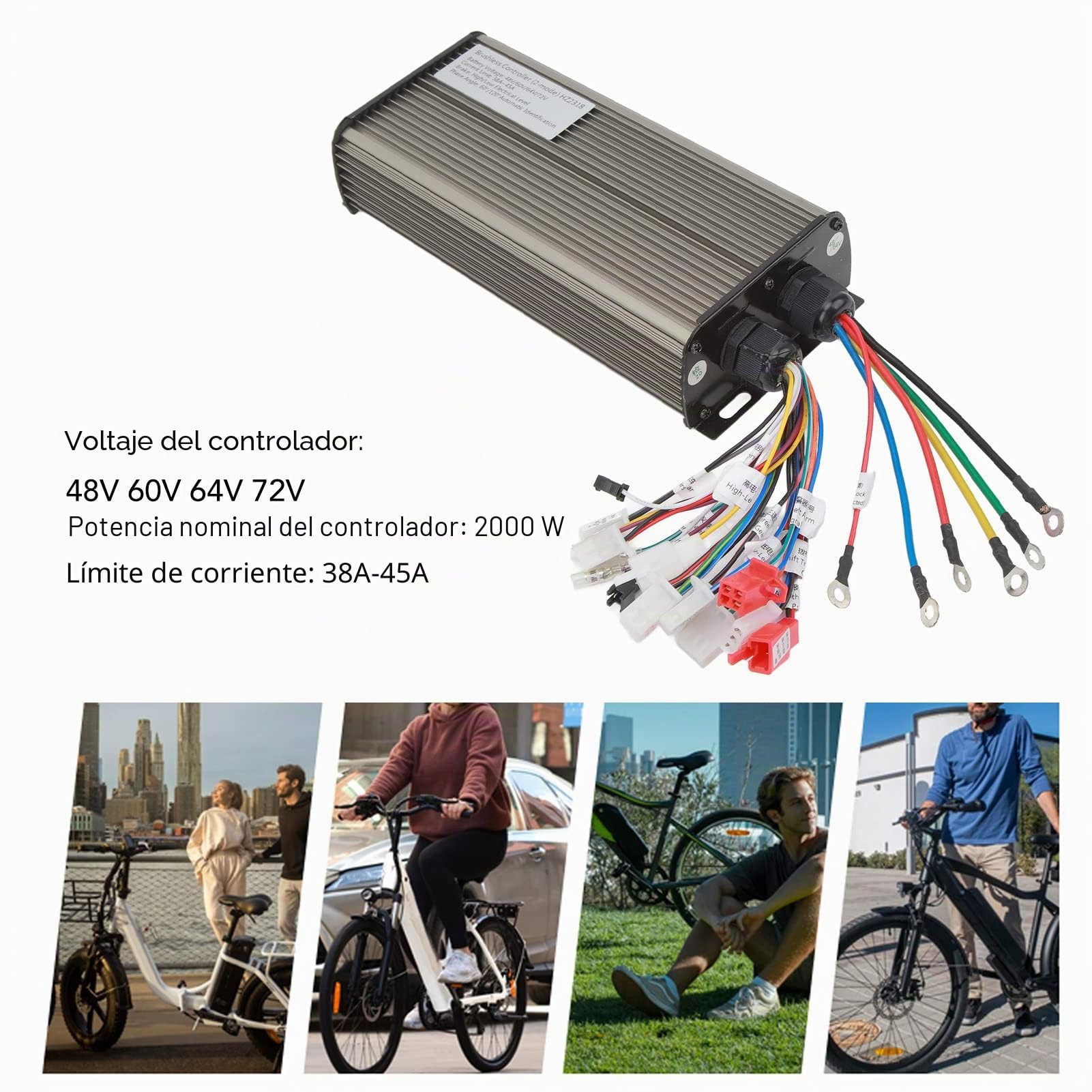 Controlador de Scooter Eléctrico, 48V 60V 64V 72V 2000W 18 Tubos Controlador de Motor sin Escobillas de Bicicleta Eléctrica de Aleación de Aluminio para Scooter de Bicicleta Eléctrica