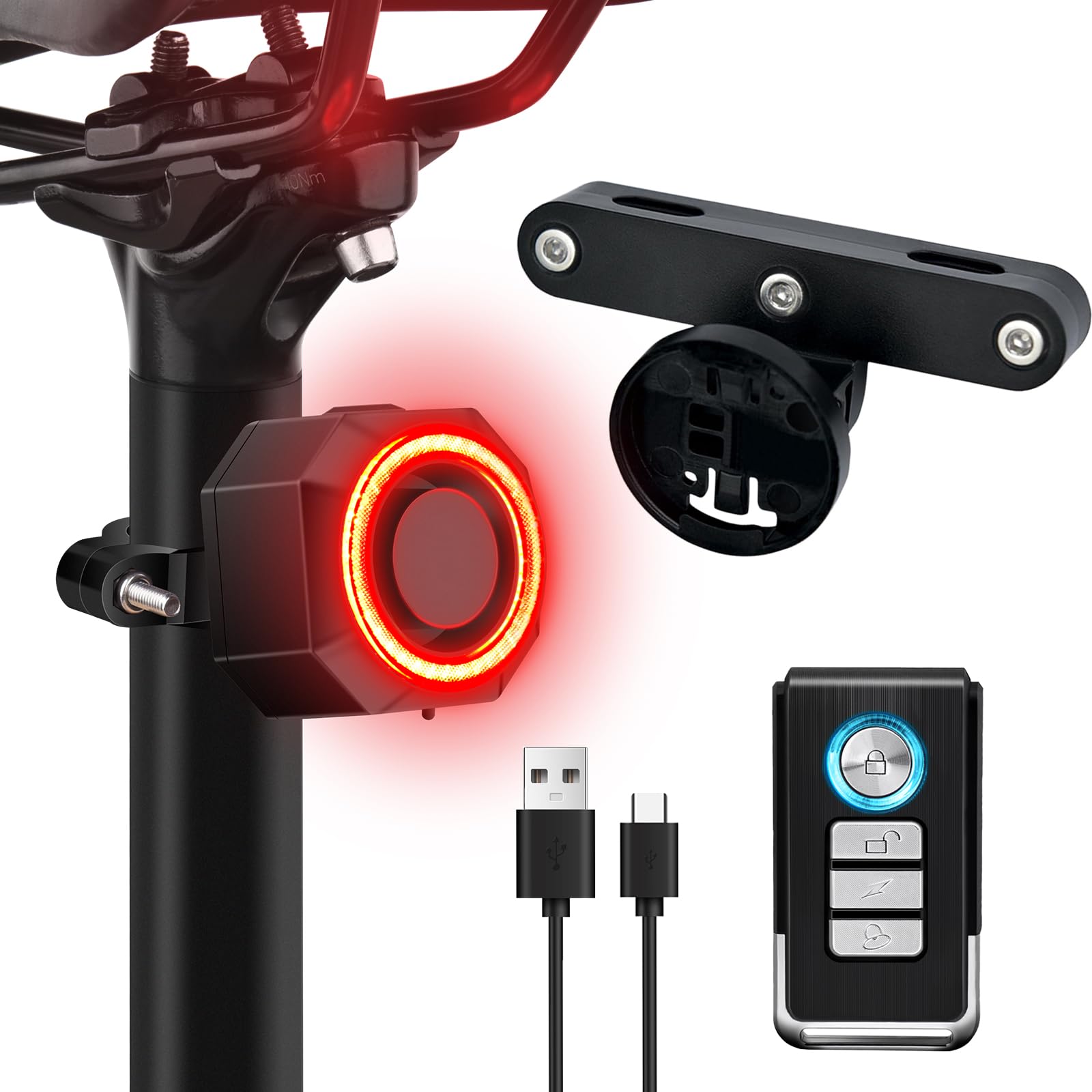 NineLeaf Bicycle Tail Light Rechargeable, Bike Alarms for Ebikes