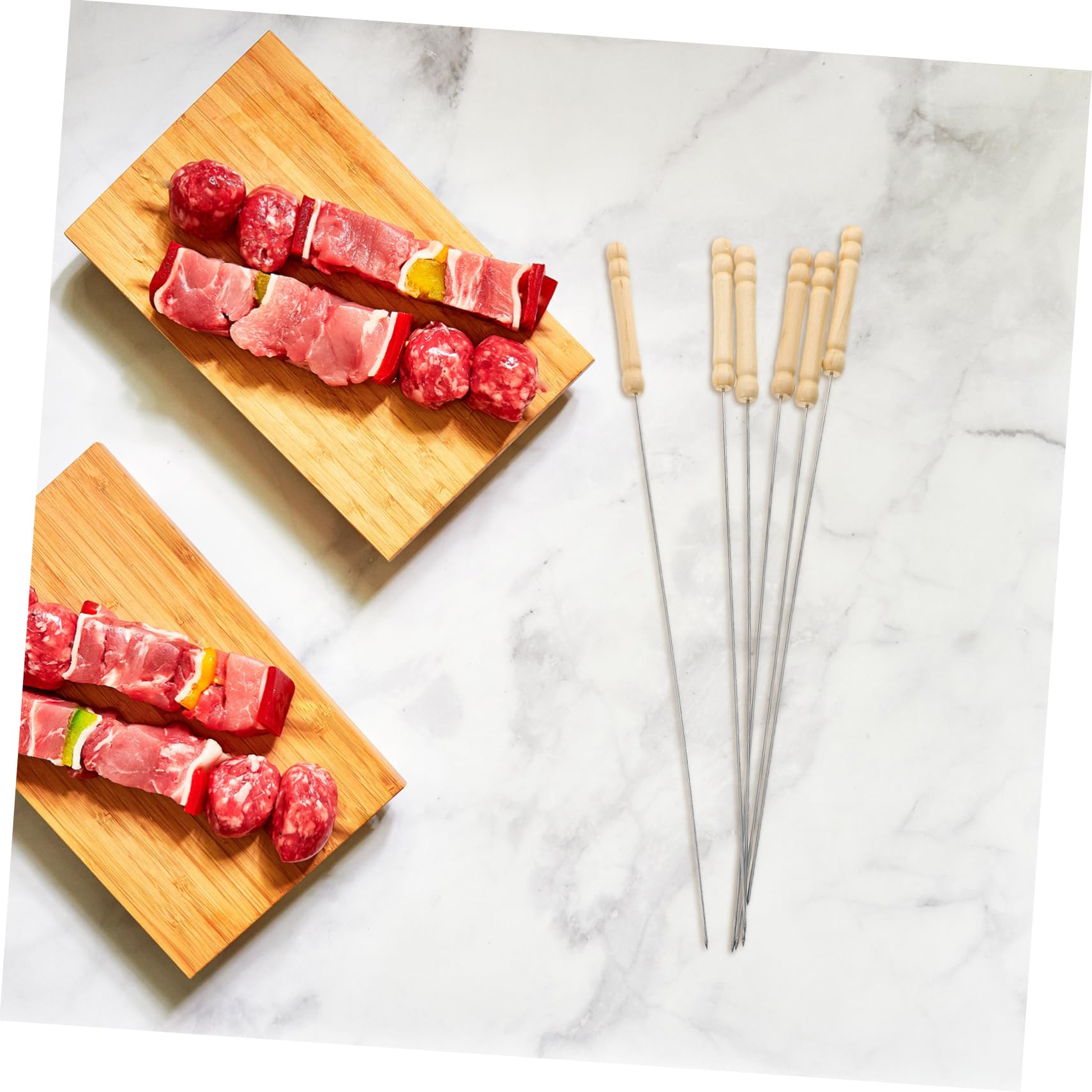 Brochetas de Acero Inoxidable para Asar 50 Piezas con Mango de Madera | Plata, Reutilizables y Resistentes al Óxido, 33cm, Uso en Bbq y Grilling, Forma Redonda