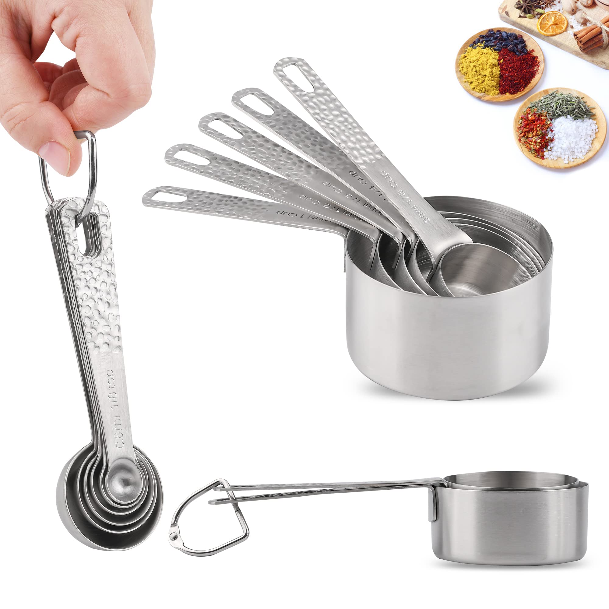 Kunteng Messbecher-Set aus Edelstahl, Messlöffel-Set, Messäquivalente (Silber: 21 Stück)