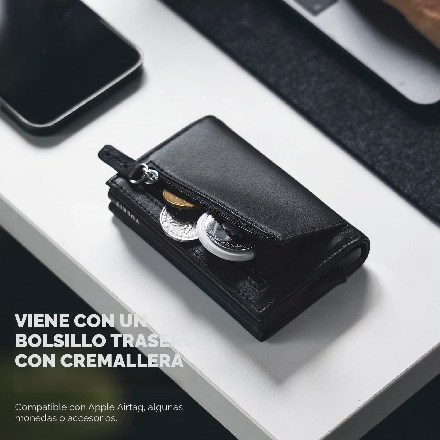 VULKIT Tarjetero RFID Bloqueo Cartera Tarjetero Hombre de Cuero Flip para Billetes y Monedas Tarjeteros para Tarjetas de Credito Automático Pop Up